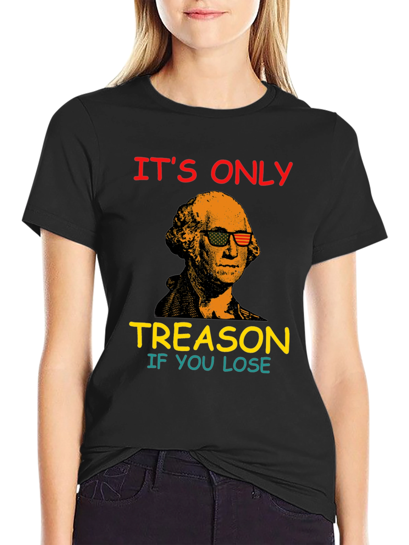 Black Funny George Washington Treason T-Shirt view 2