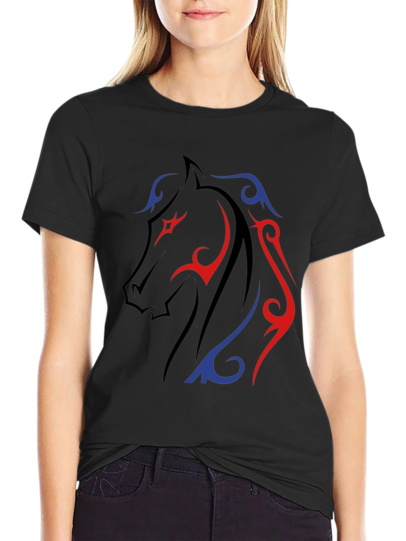 Black Tribal Horse Graphic Tee - Black view 2