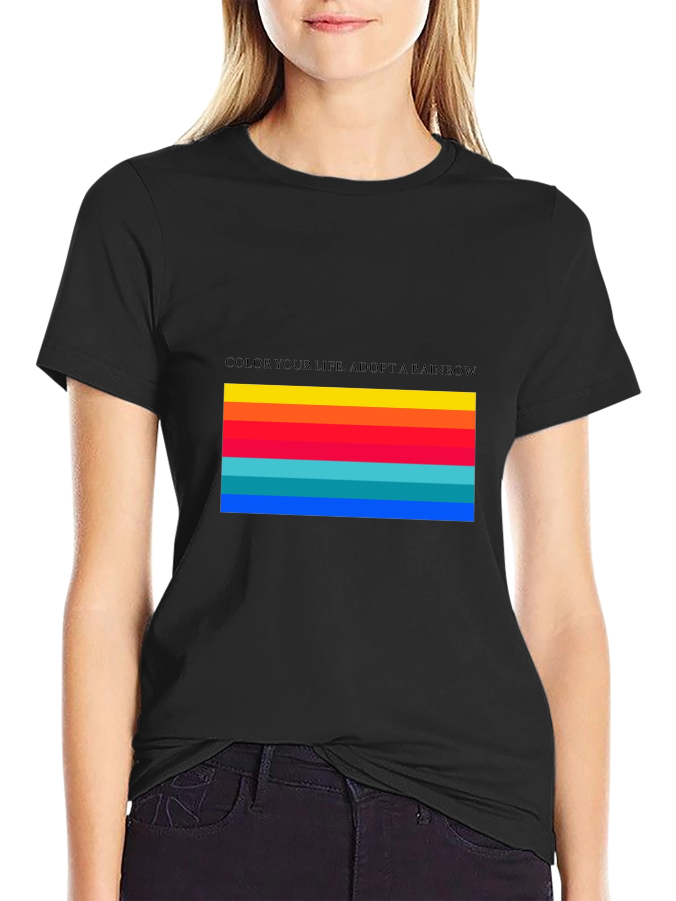 Black Rainbow Stripe Tee - Color Your Life! view 2
