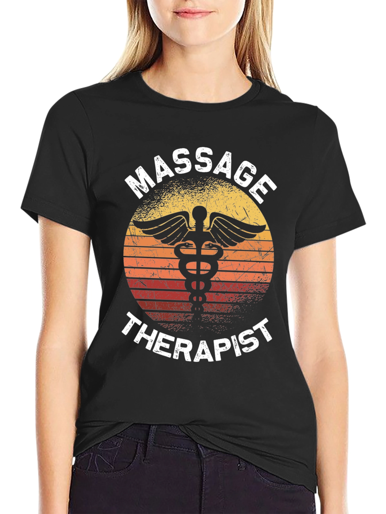 Black Massage Therapist Sunset T-Shirt view 2