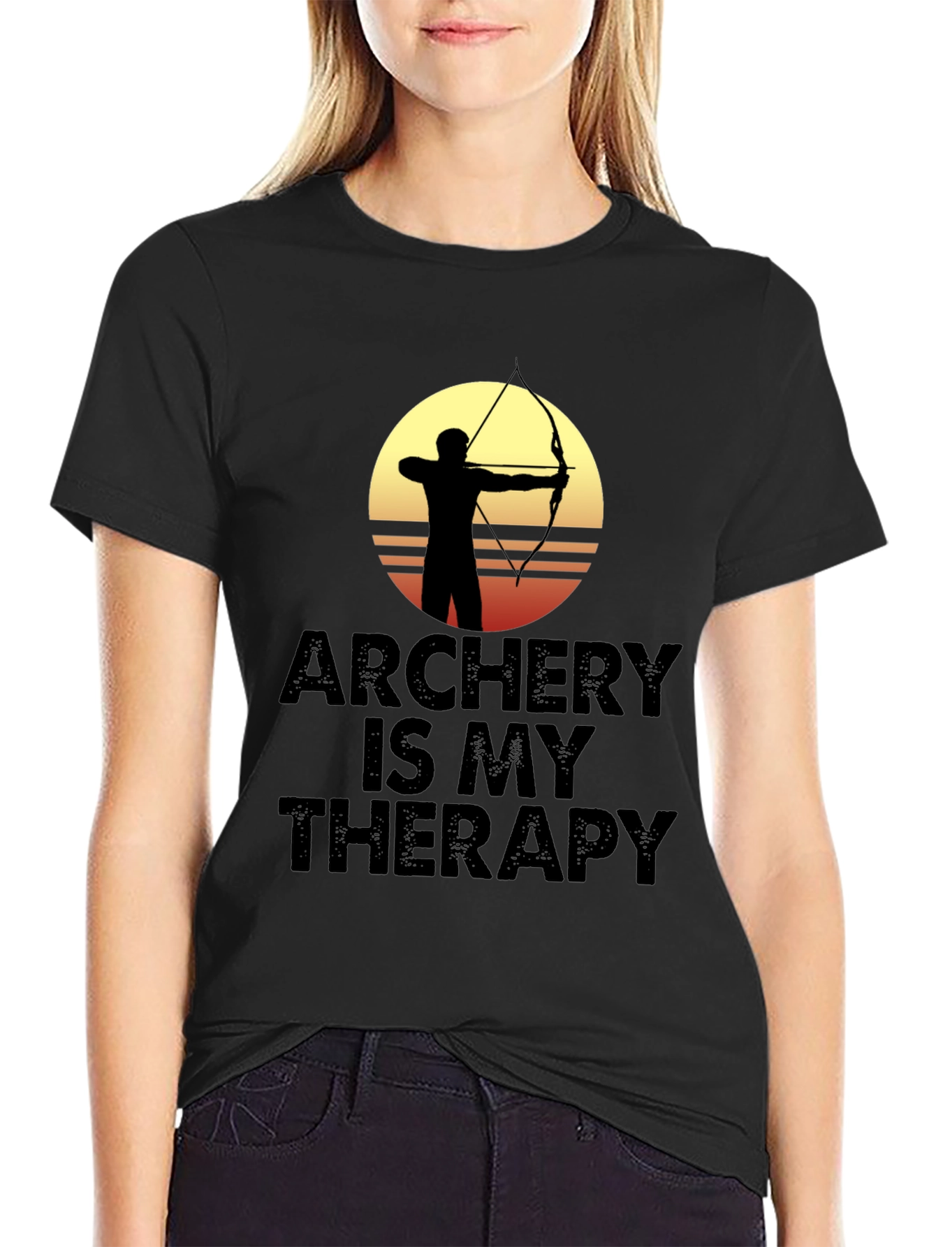 Black Archery Is My Therapy T-Shirt - Archer Silhouette Graphic Tee view 2