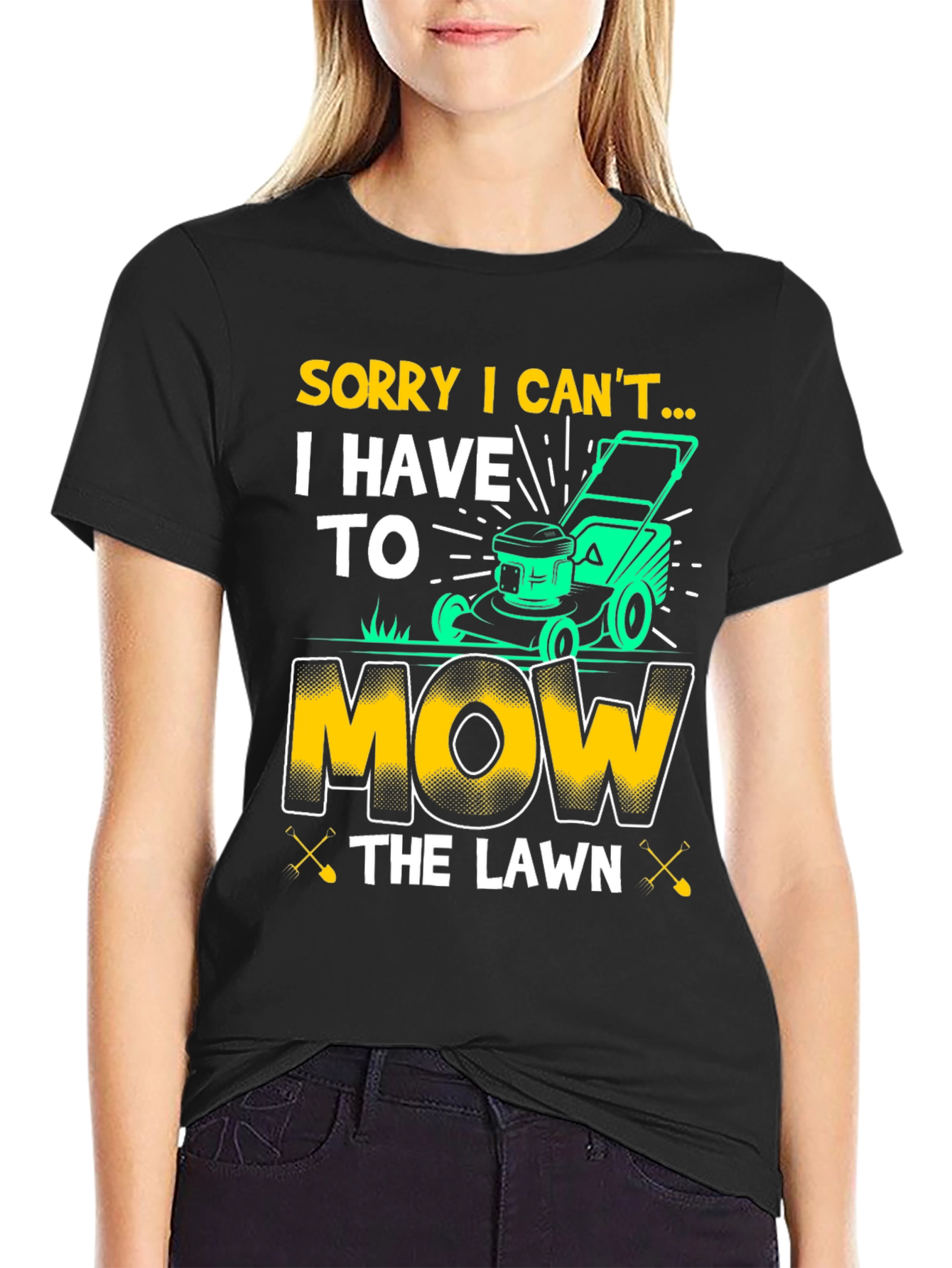 Black Funny "Mow the Lawn" Graphic T-Shirt view 2