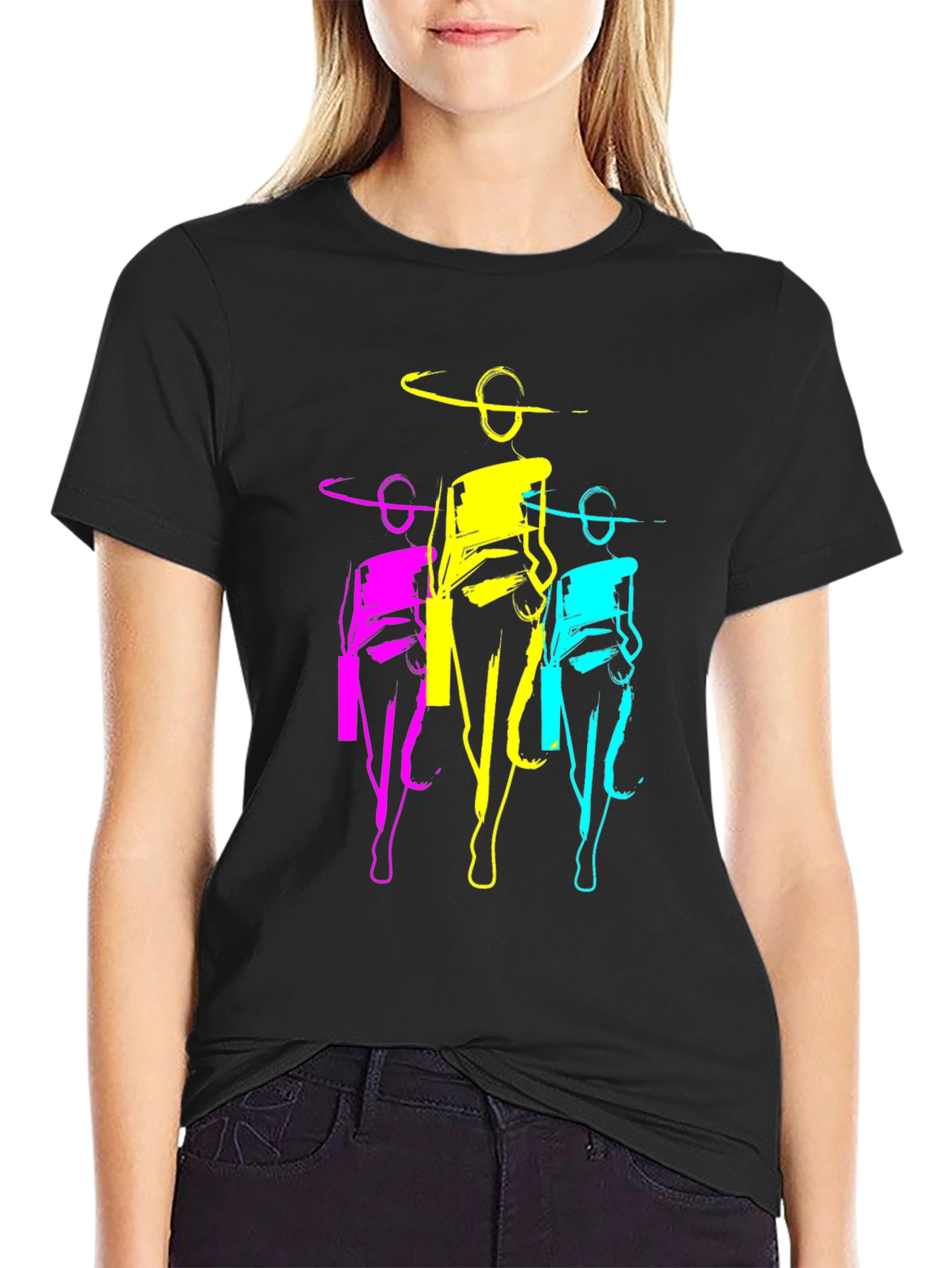 Black Pop Art Women Graphic T-Shirt - Black Cotton Tee view 2