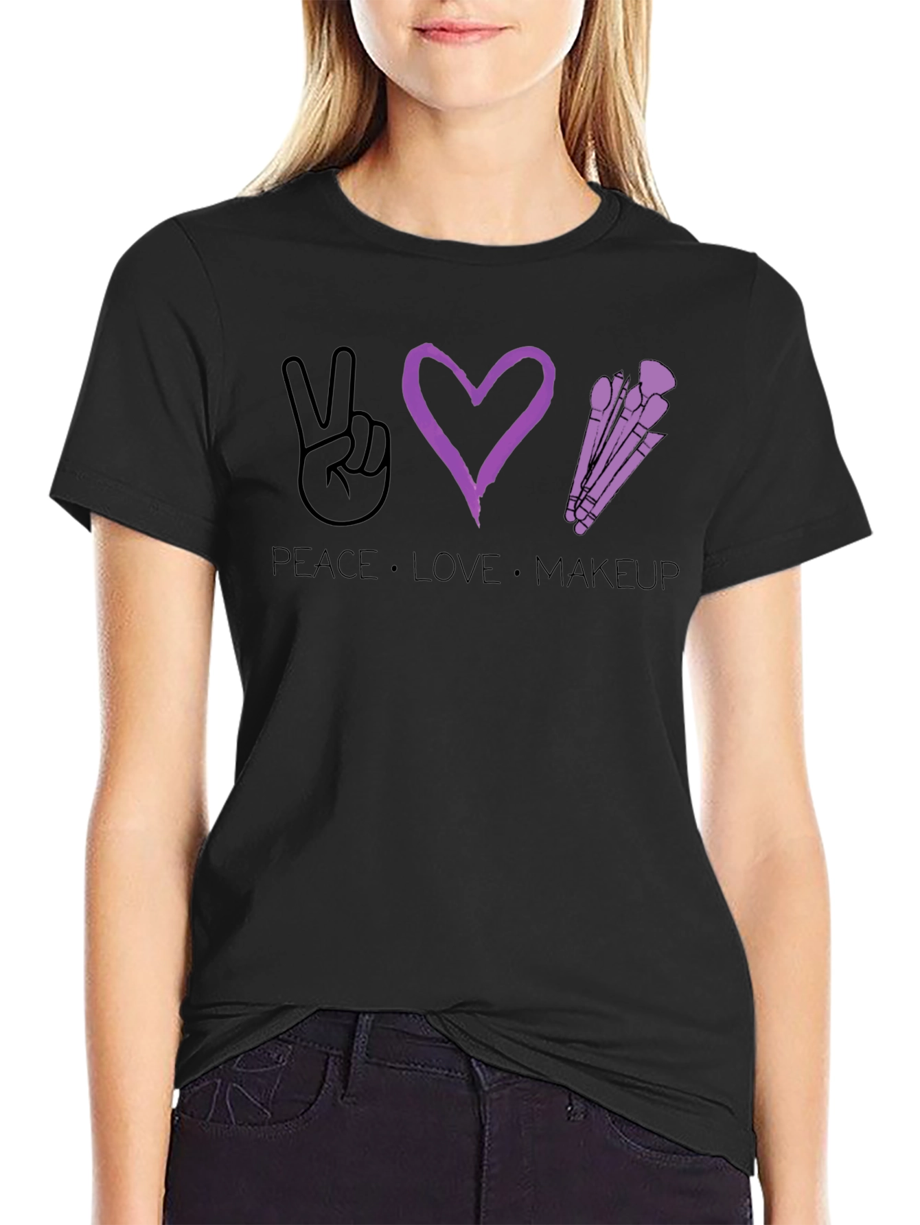 Black Peace Love Makeup T-Shirt - Stylish Graphic Tee view 2