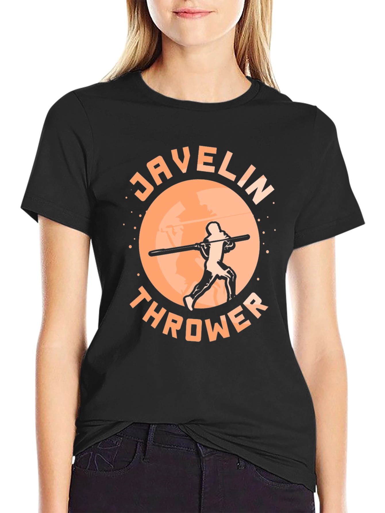 Black Javelin Thrower Graphic Tee - Sporty Black T-Shirt view 2