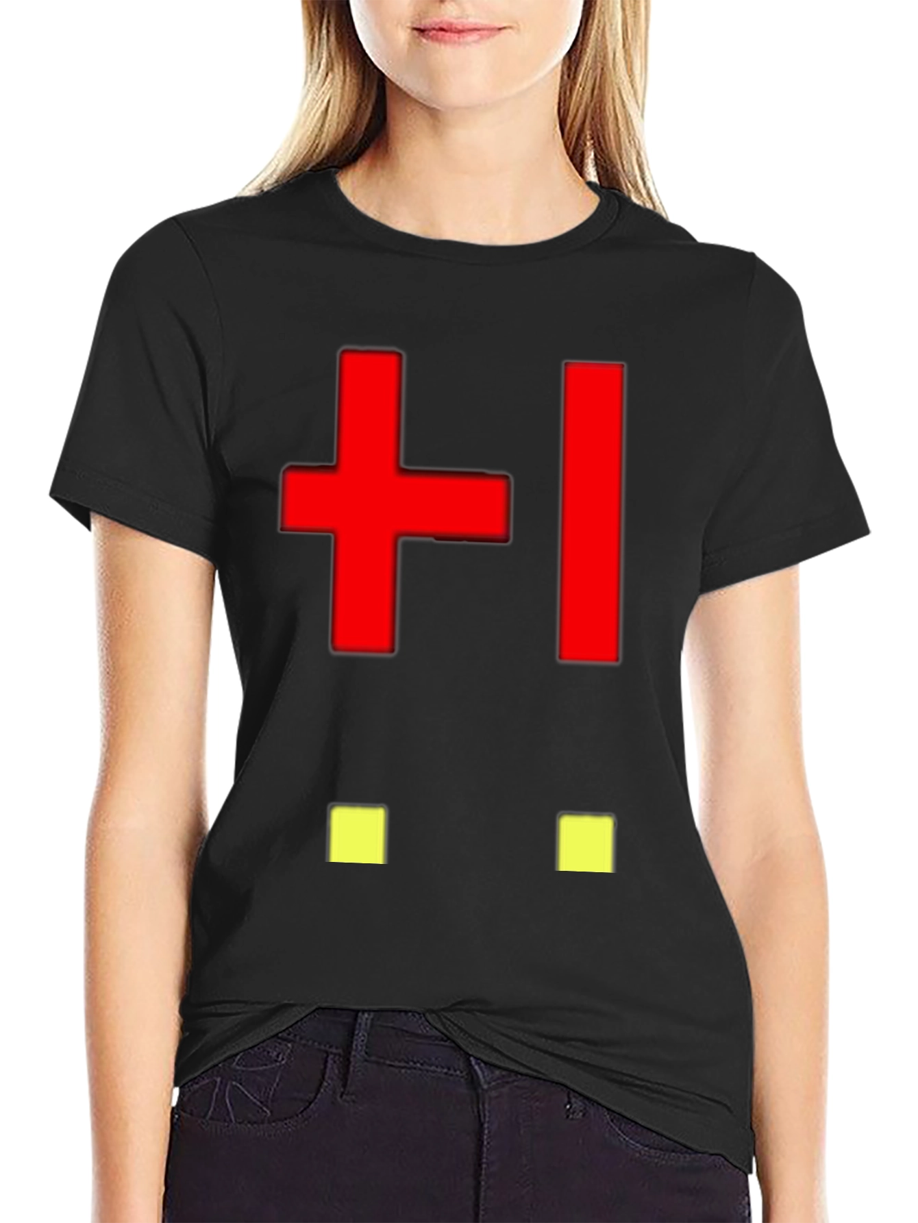 Black Abstract Pixelated Face Black T-Shirt view 2