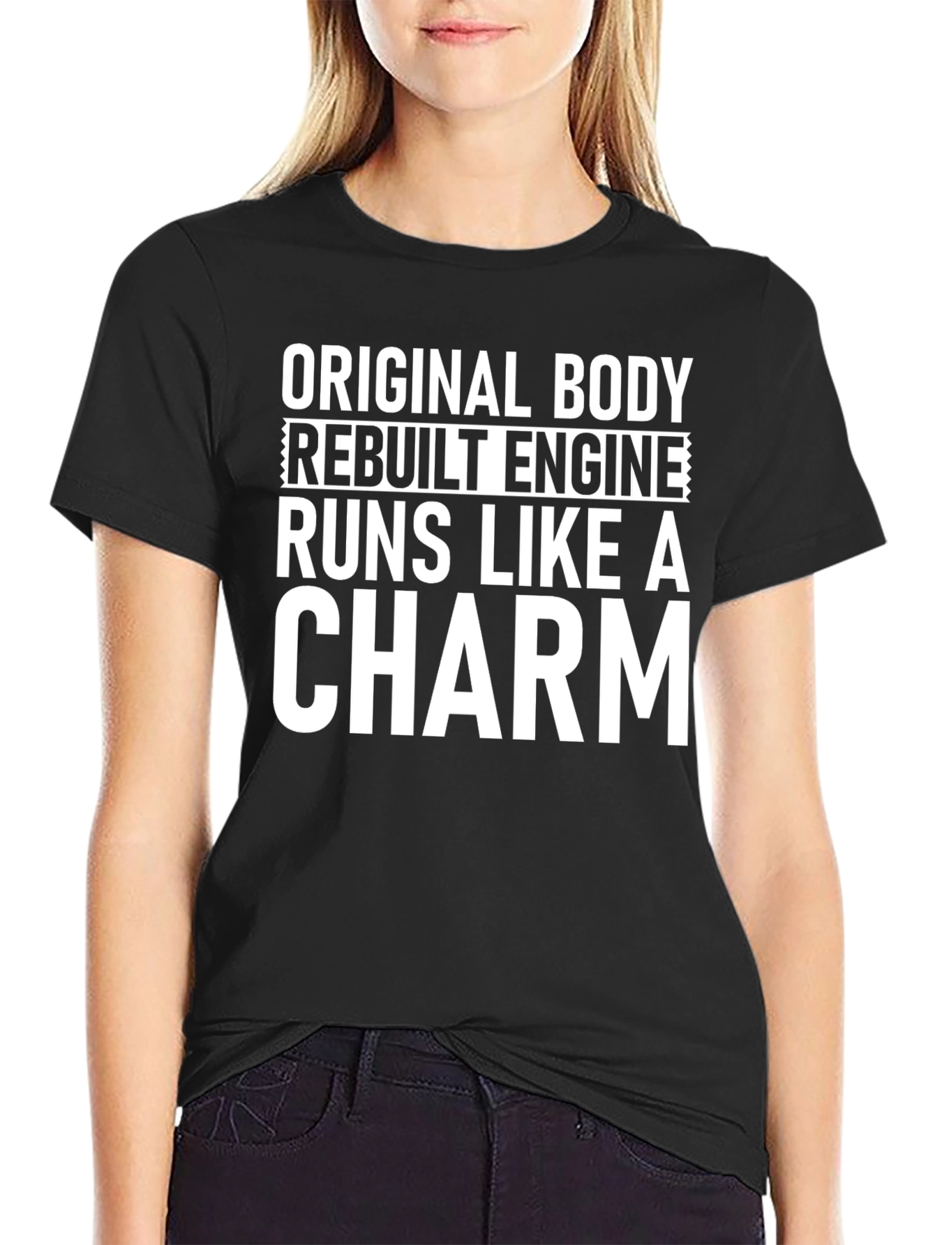 Black Original Body Rebuilt Engine Funny T-Shirt view 2