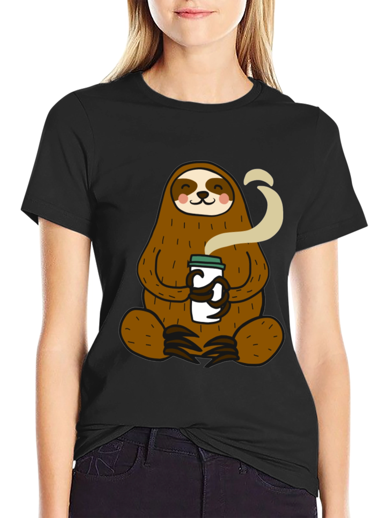 Black Sloth Coffee Lover Graphic Tee - Relaxed Fit Black T-Shirt view 2