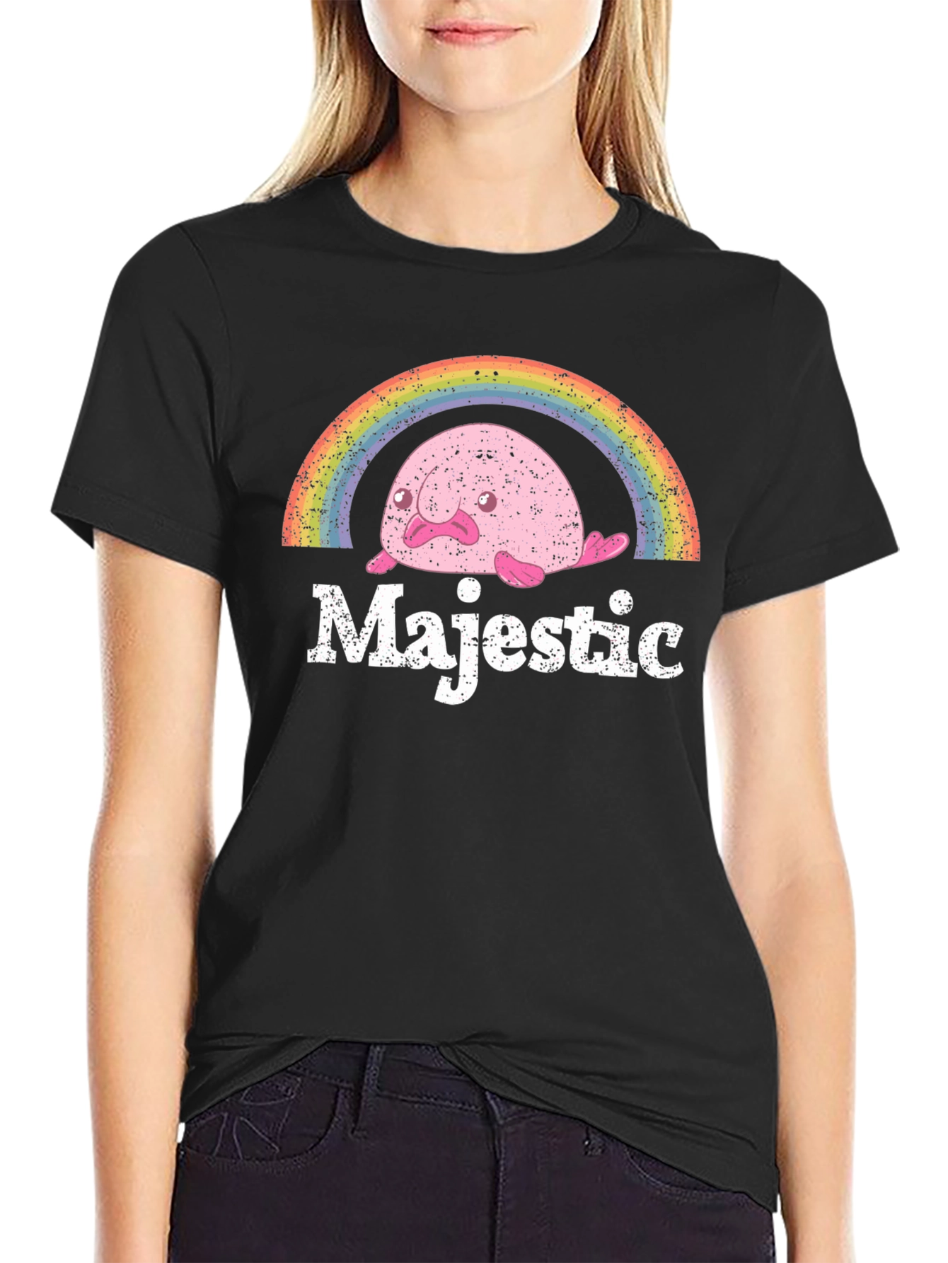 Black Majestic Blobfish Rainbow Graphic T-Shirt view 2