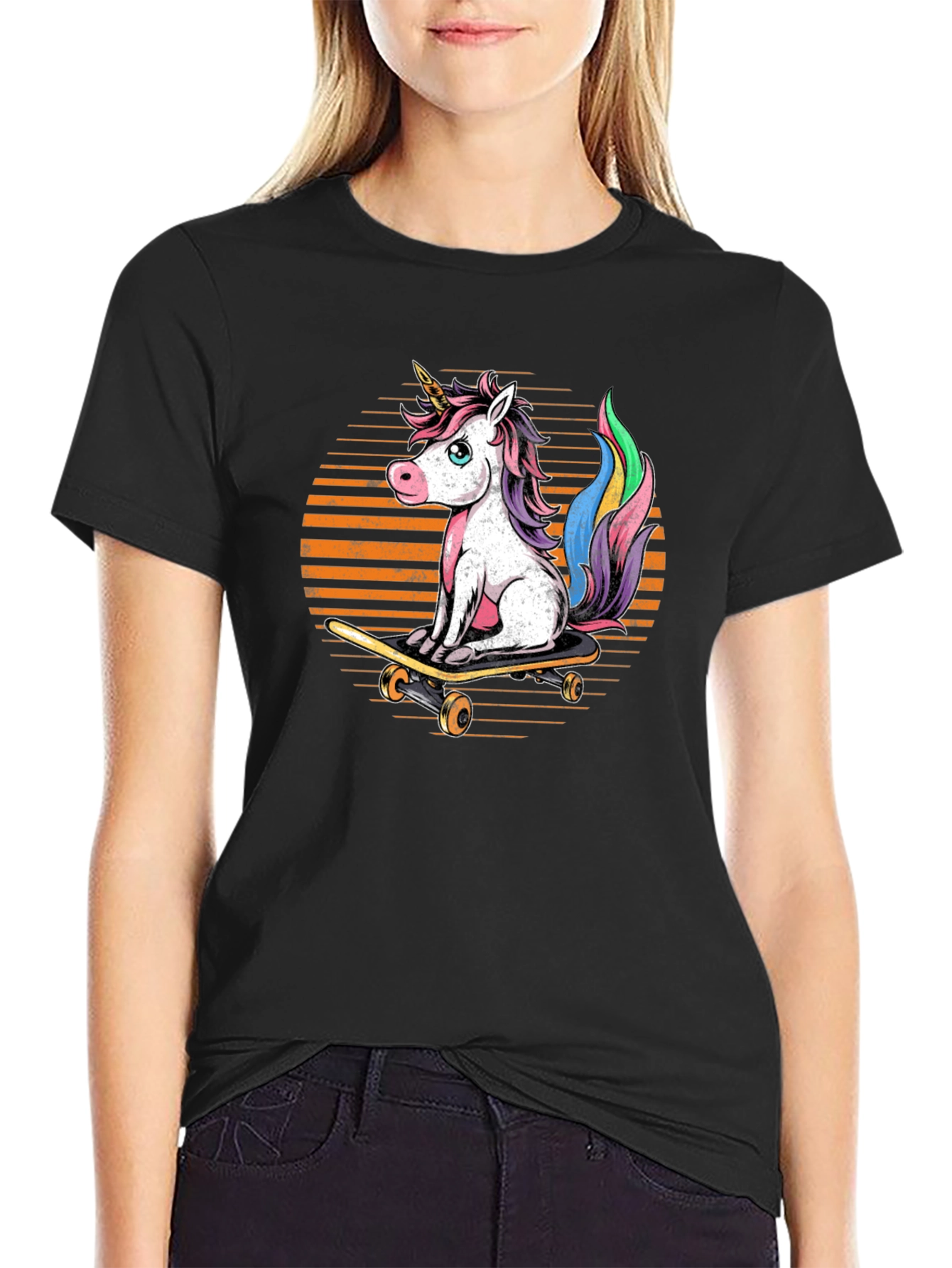 Black Unicorn Skateboarder Graphic Tee - Fun Style view 2