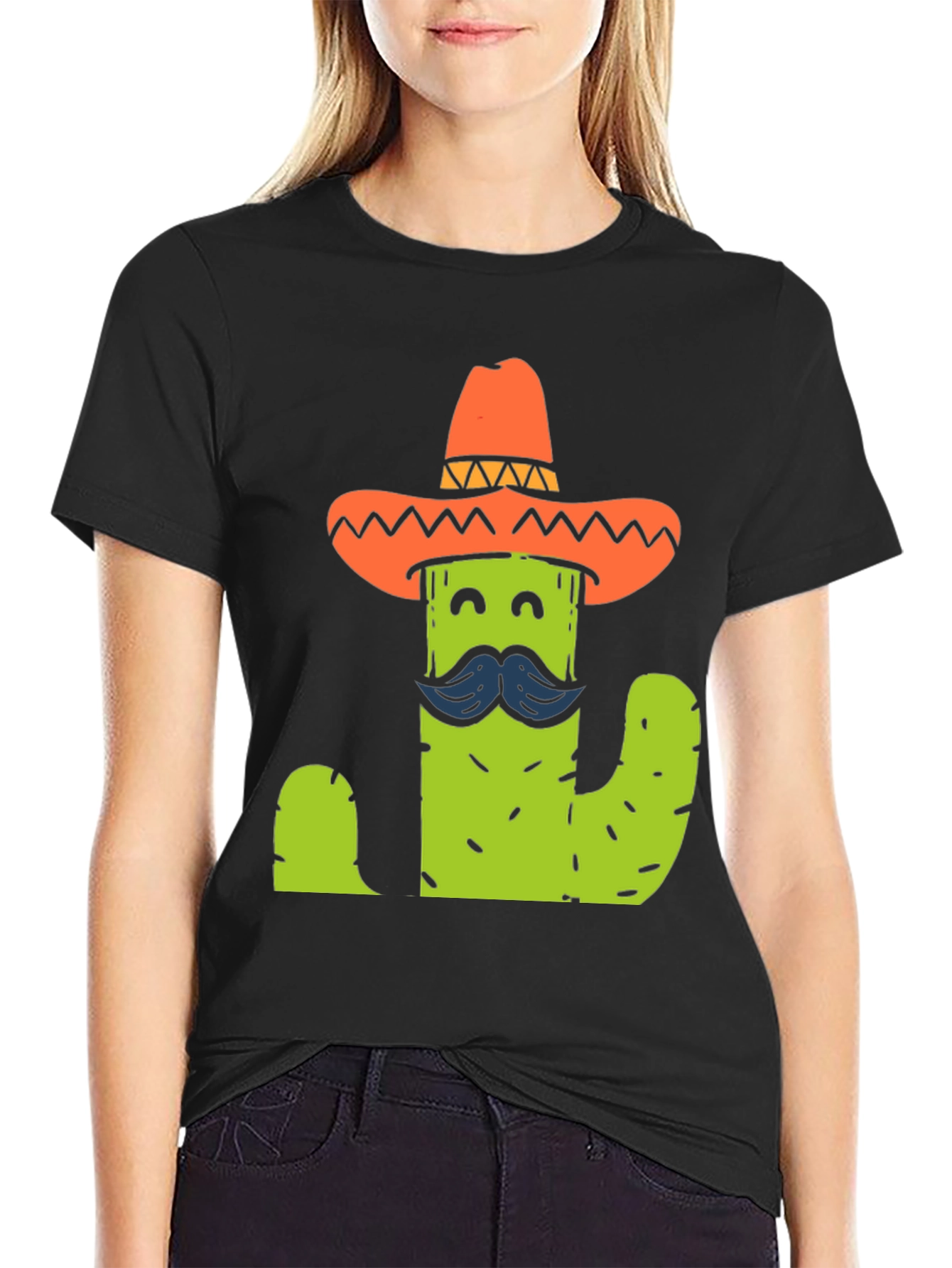 Black Cactus Sombrero T-Shirt - Funny Graphic Tee view 2
