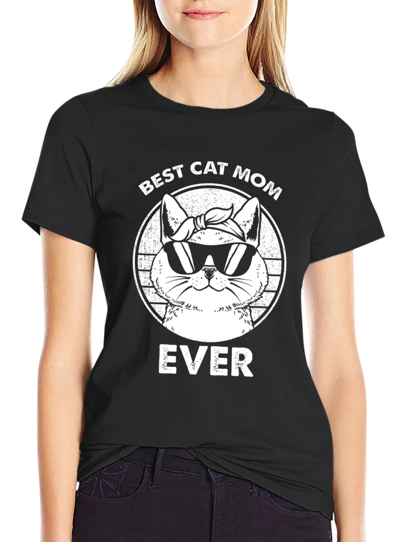 Black Best Cat Mom Ever T-Shirt - Cool Cat Design view 2