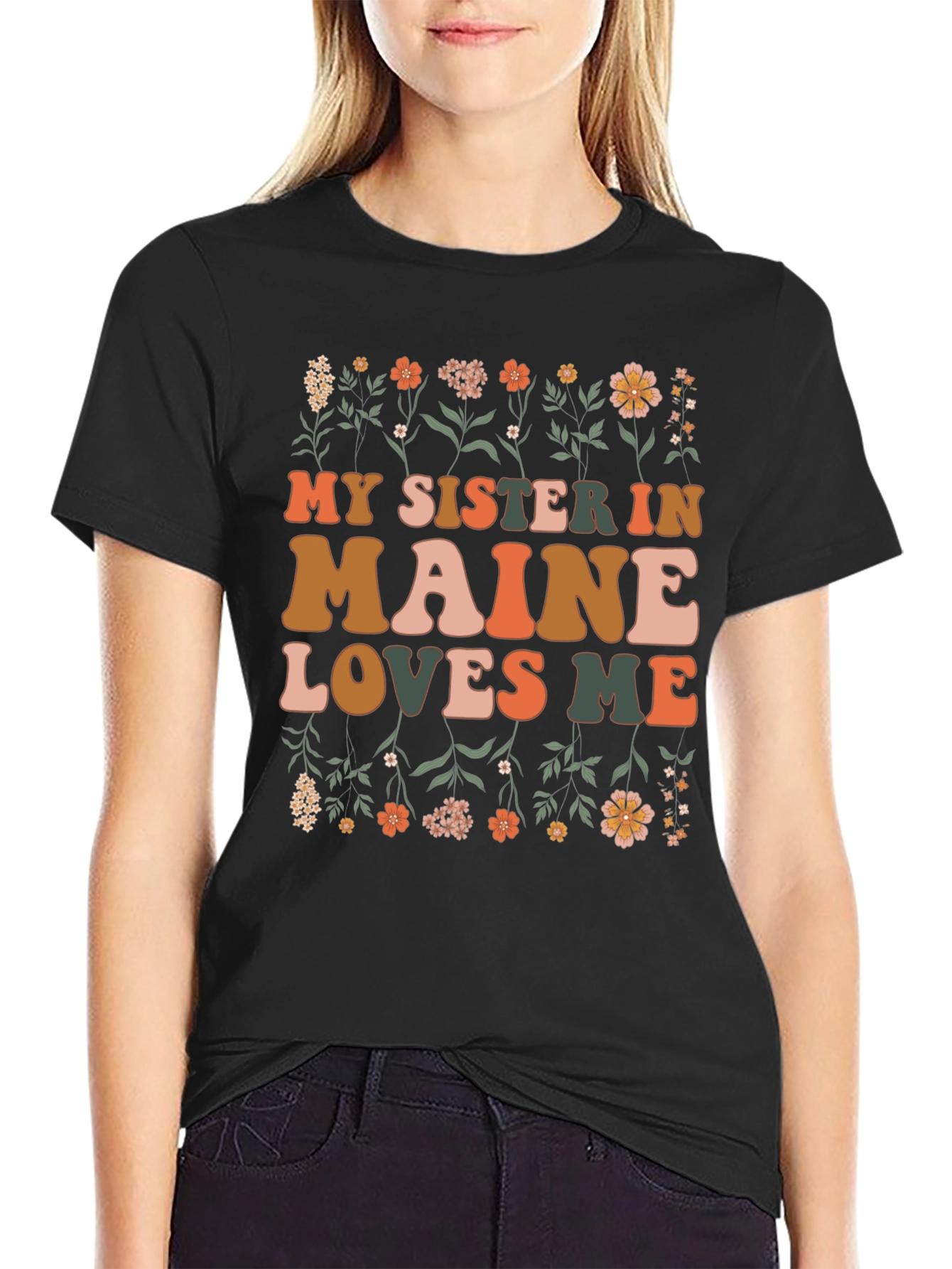 Black My Sister in Maine Loves Me Graphic T-Shirt view 2