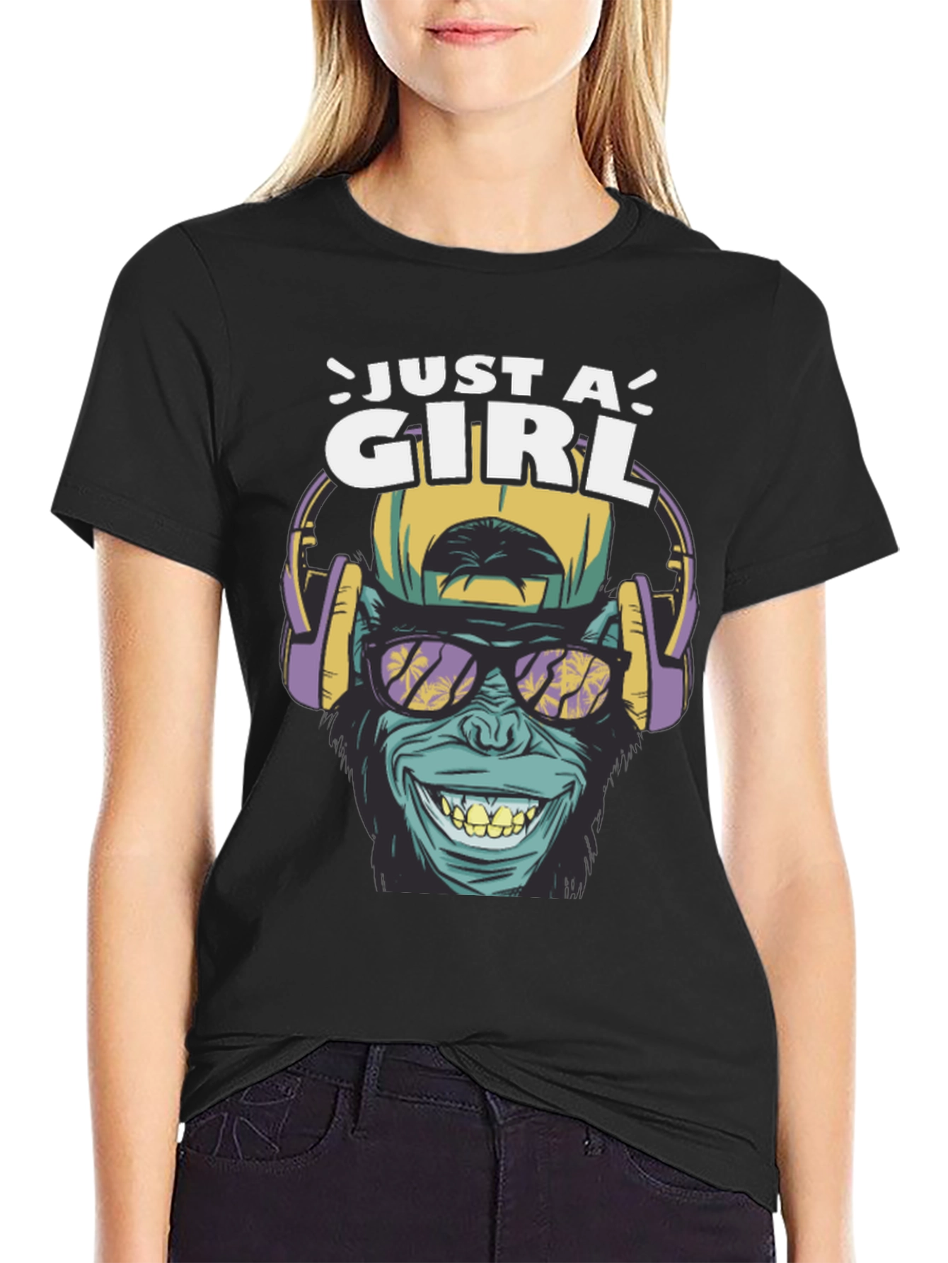 Black Just A Girl Ape Graphic T-Shirt view 2