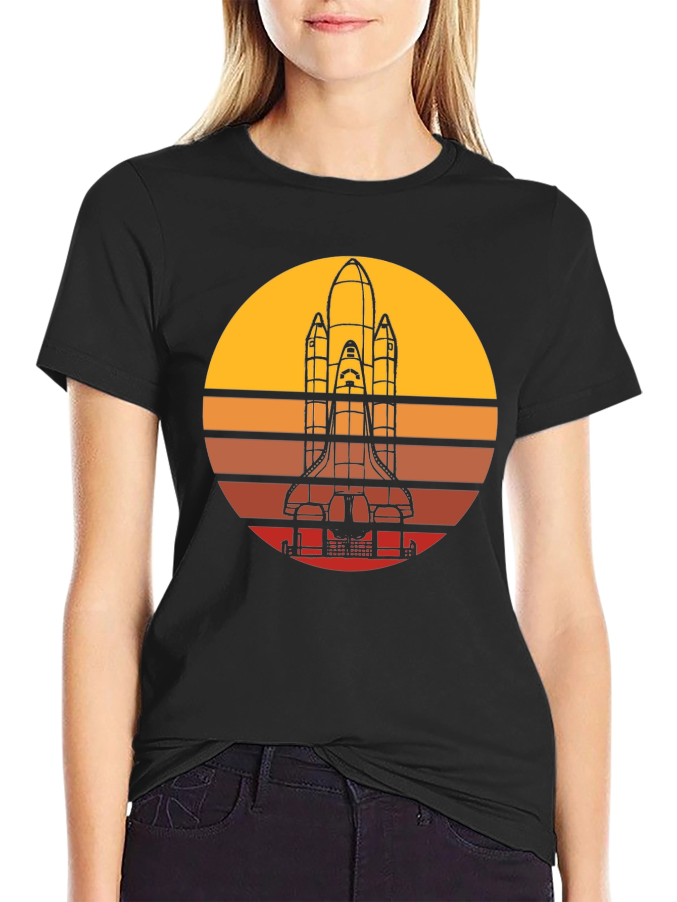 Black Retro Rocket Launch T-Shirt view 2