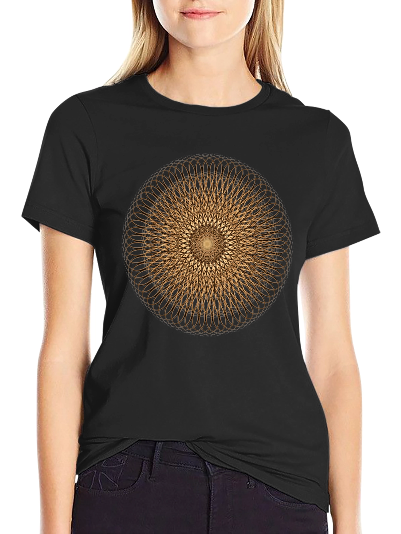 Black Geometric Circle Design Tee - Modern Graphic Print Shirt view 2