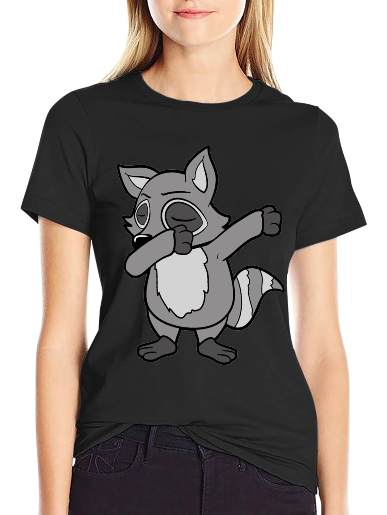 Black Dabbing Raccoon Graphic Tee view 2