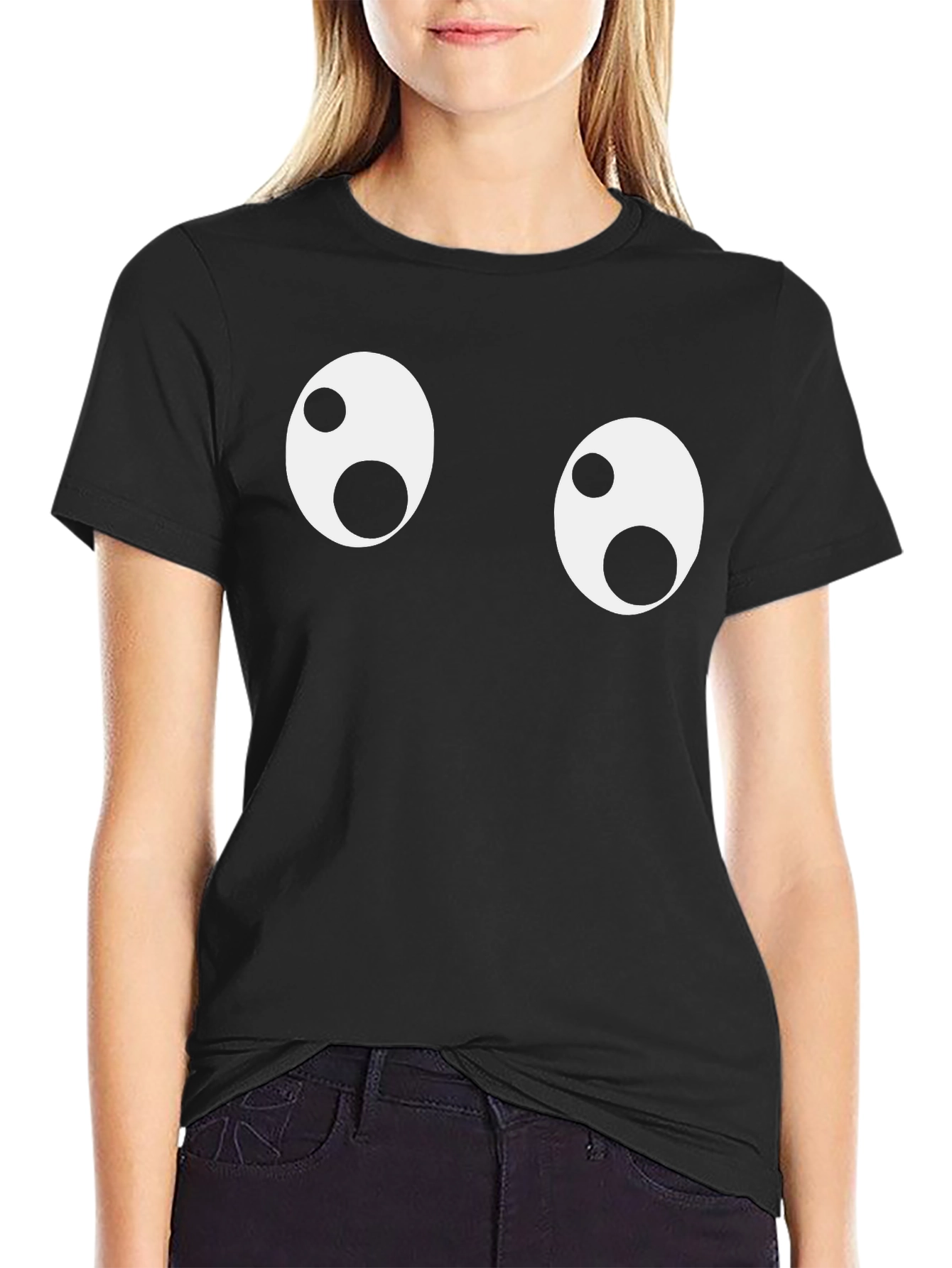 Black Funny Googly Eyes Black T-Shirt view 2