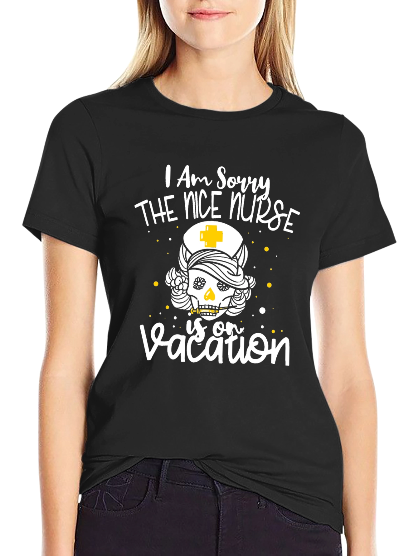 Black Nice Nurse Vacation T-Shirt - Funny Skeleton Tee view 2