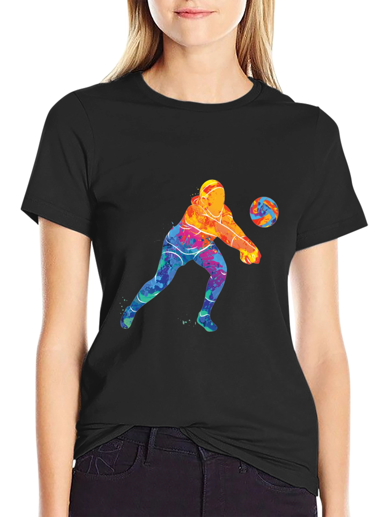 Black Volleyball Player Graphic Tee - Stylish & Comfortable view 2