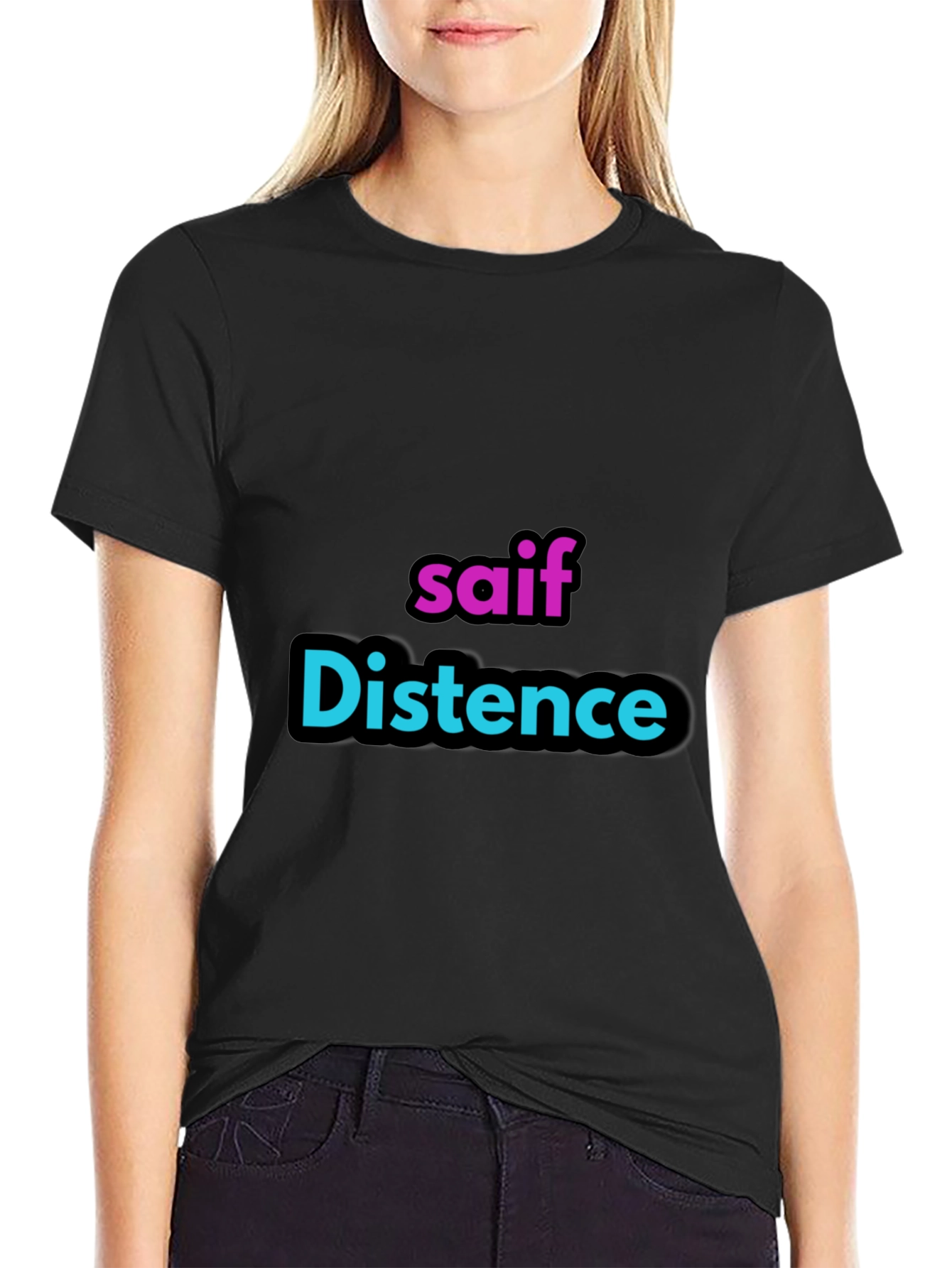Black Personalized "saif Distence" Black T-Shirt view 2