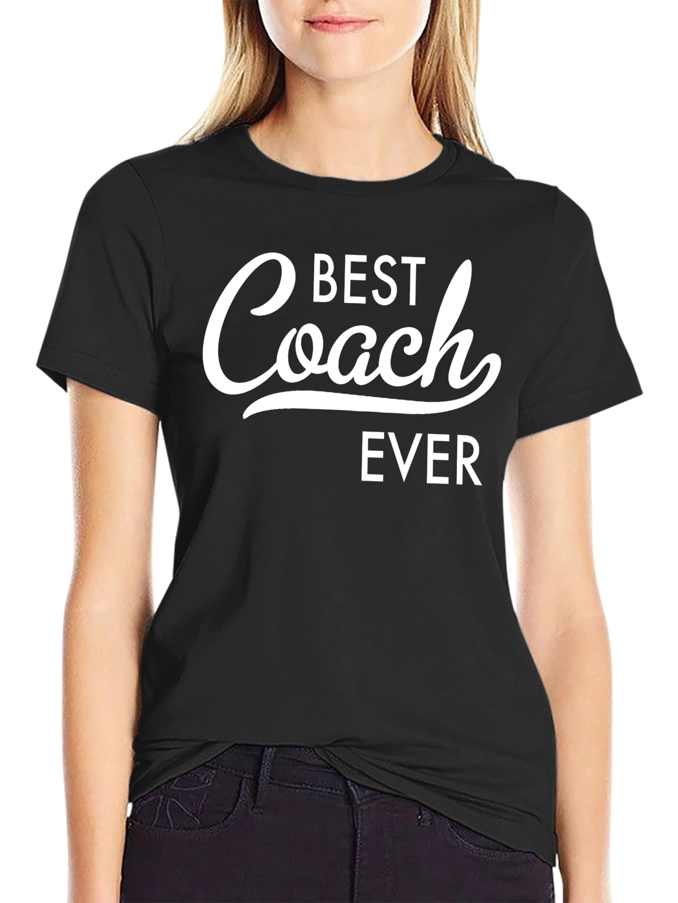 Black Best Coach Ever T-Shirt - Black Cotton Tee view 2