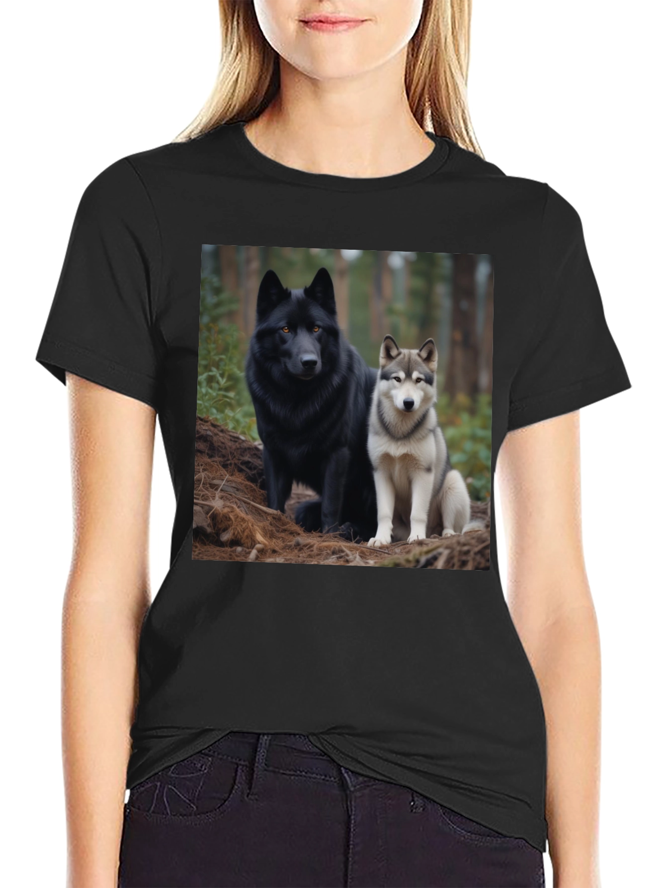 Wolf Pack Tee: Black T-Shirt with Canine Graphic - 2
