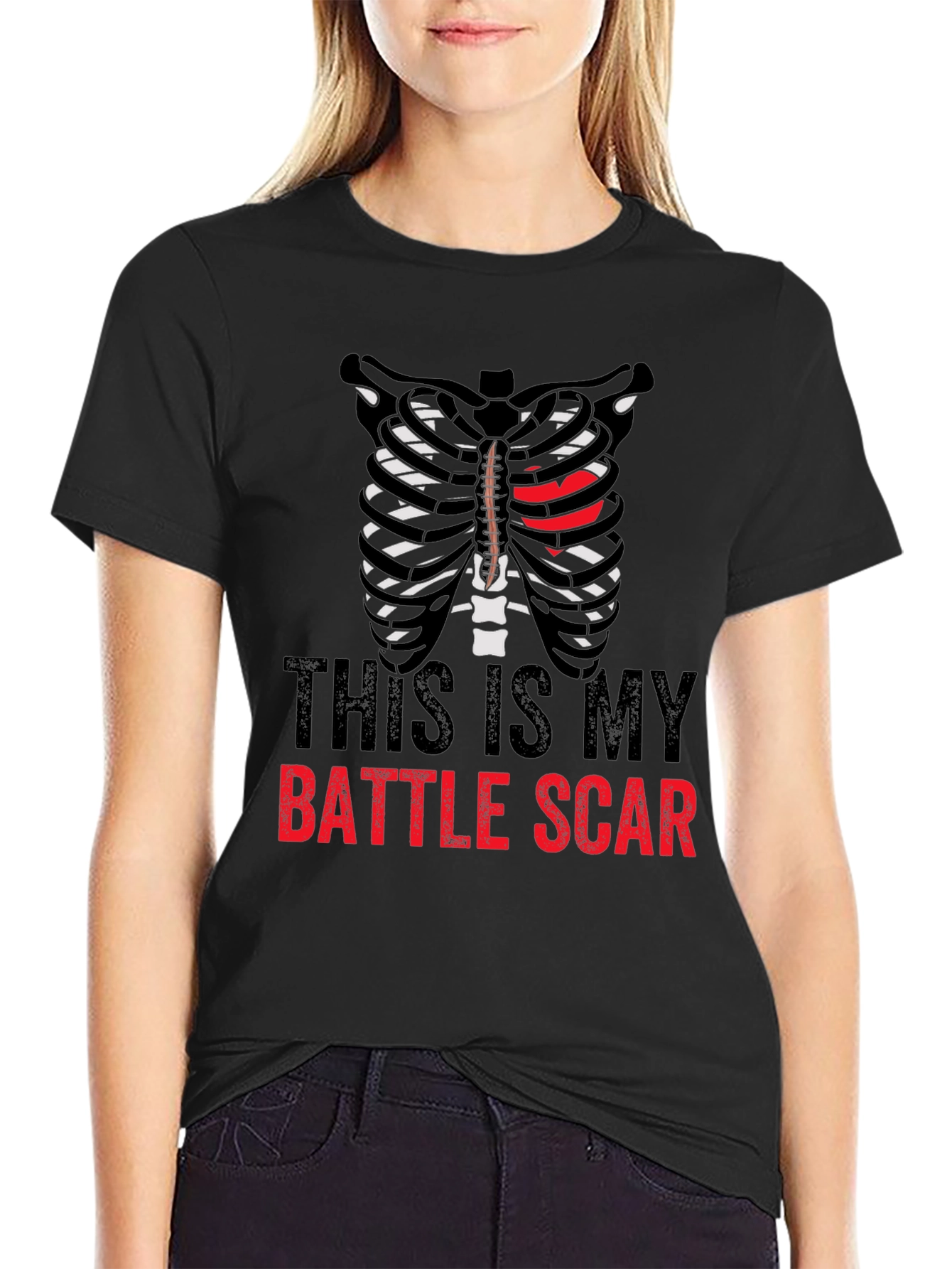 Black Battle Scar Ribcage Graphic Tee - Men's Novelty T-Shirt view 2