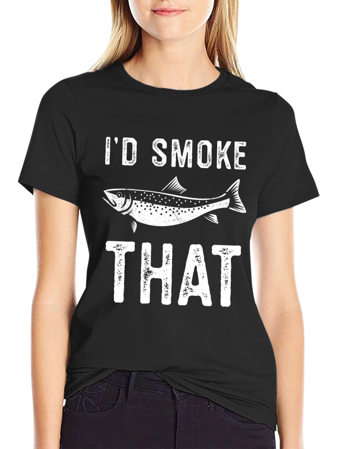 Black I'd Smoke That Funny Fish T-Shirt view 2