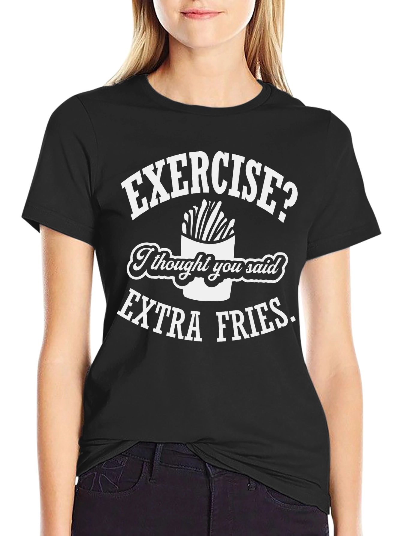 Black Funny Extra Fries T-Shirt - Black Novelty Tee view 2