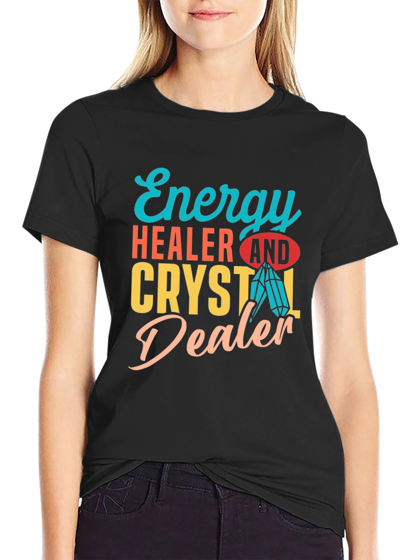 Black Energy Healer & Crystal Dealer Graphic T-Shirt view 2