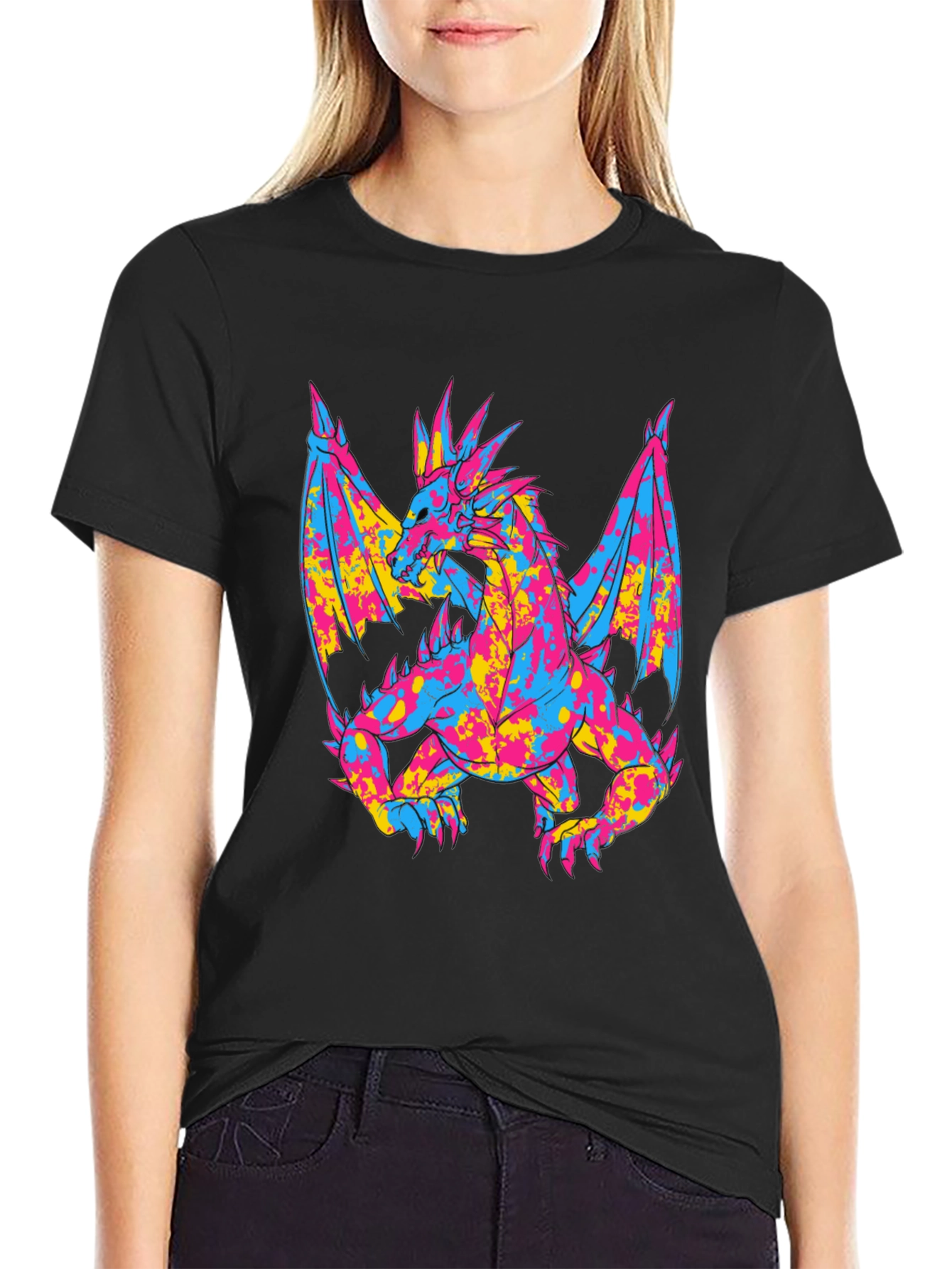 Black Vibrant Dragon Graphic Black T-Shirt view 2