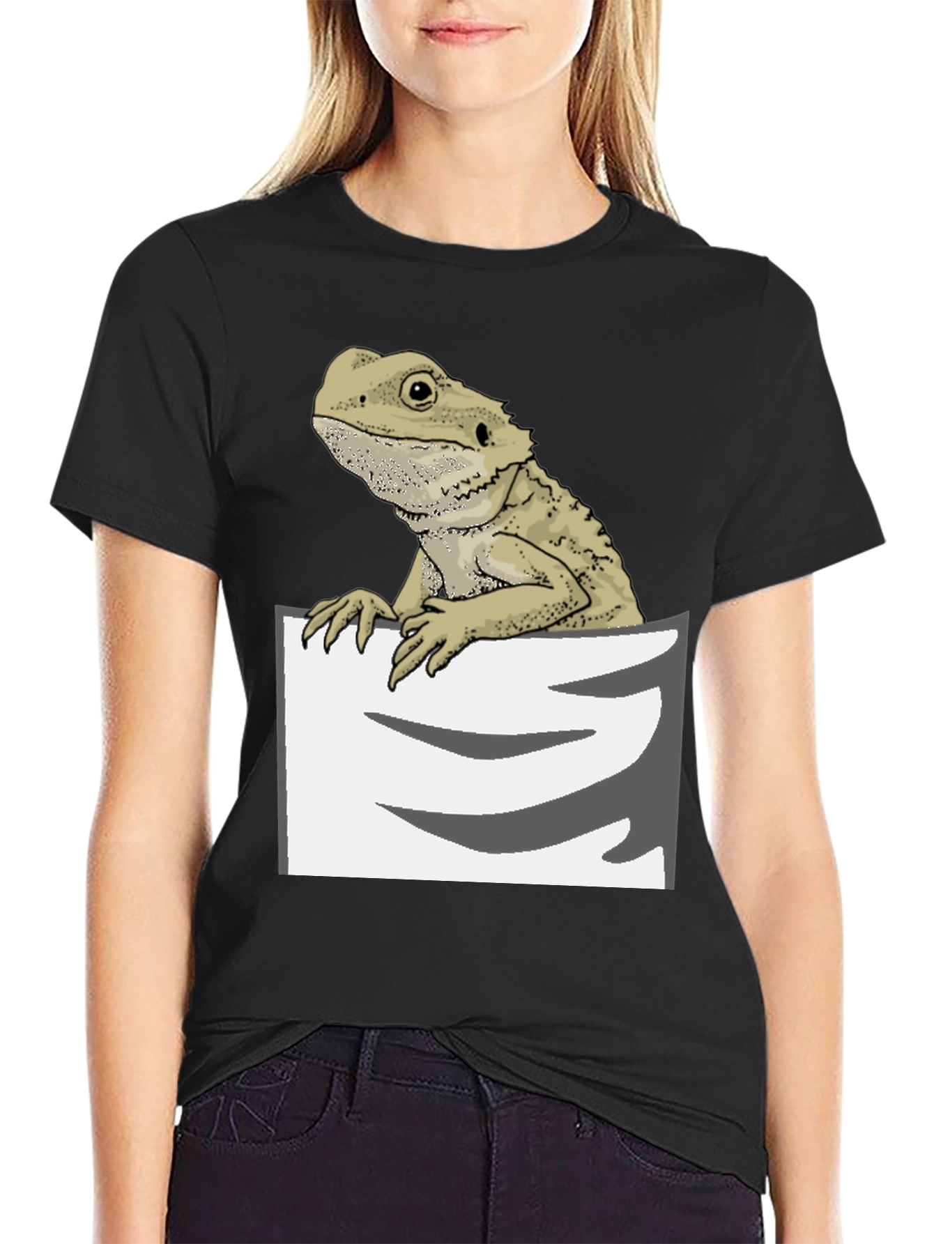 Black Bearded Dragon Pocket T-Shirt - Cool Reptile Lover Tee view 2