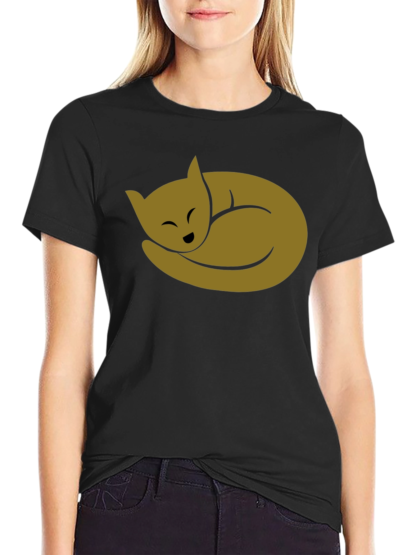 Black Cozy Cat Black T-Shirt - Soft Cotton Blend view 2