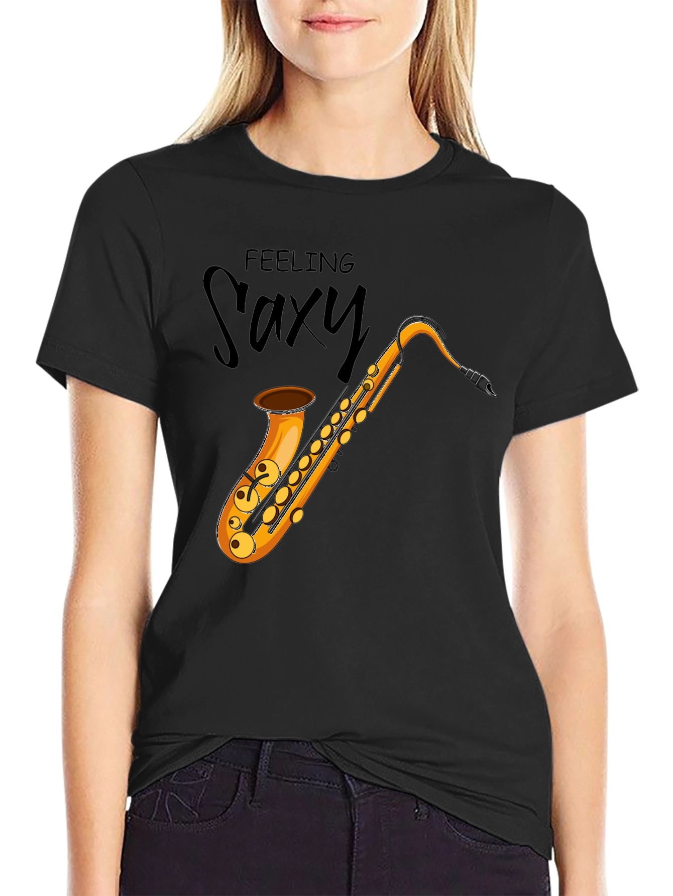 Black Feeling Saxy Black Graphic Tee view 2