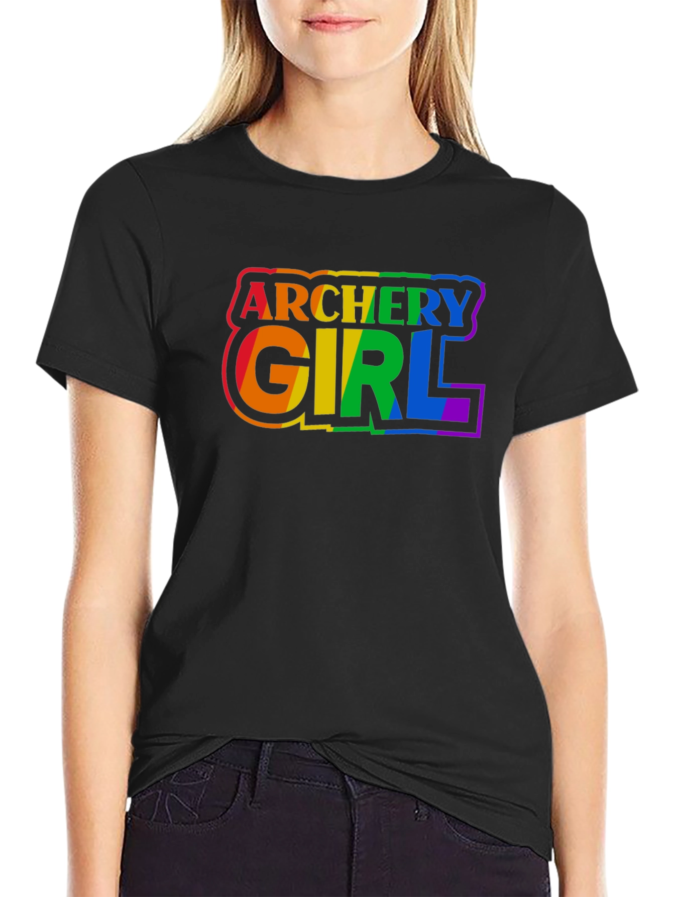Black Archery Girl Pride T-Shirt - Rainbow Graphic Tee view 2