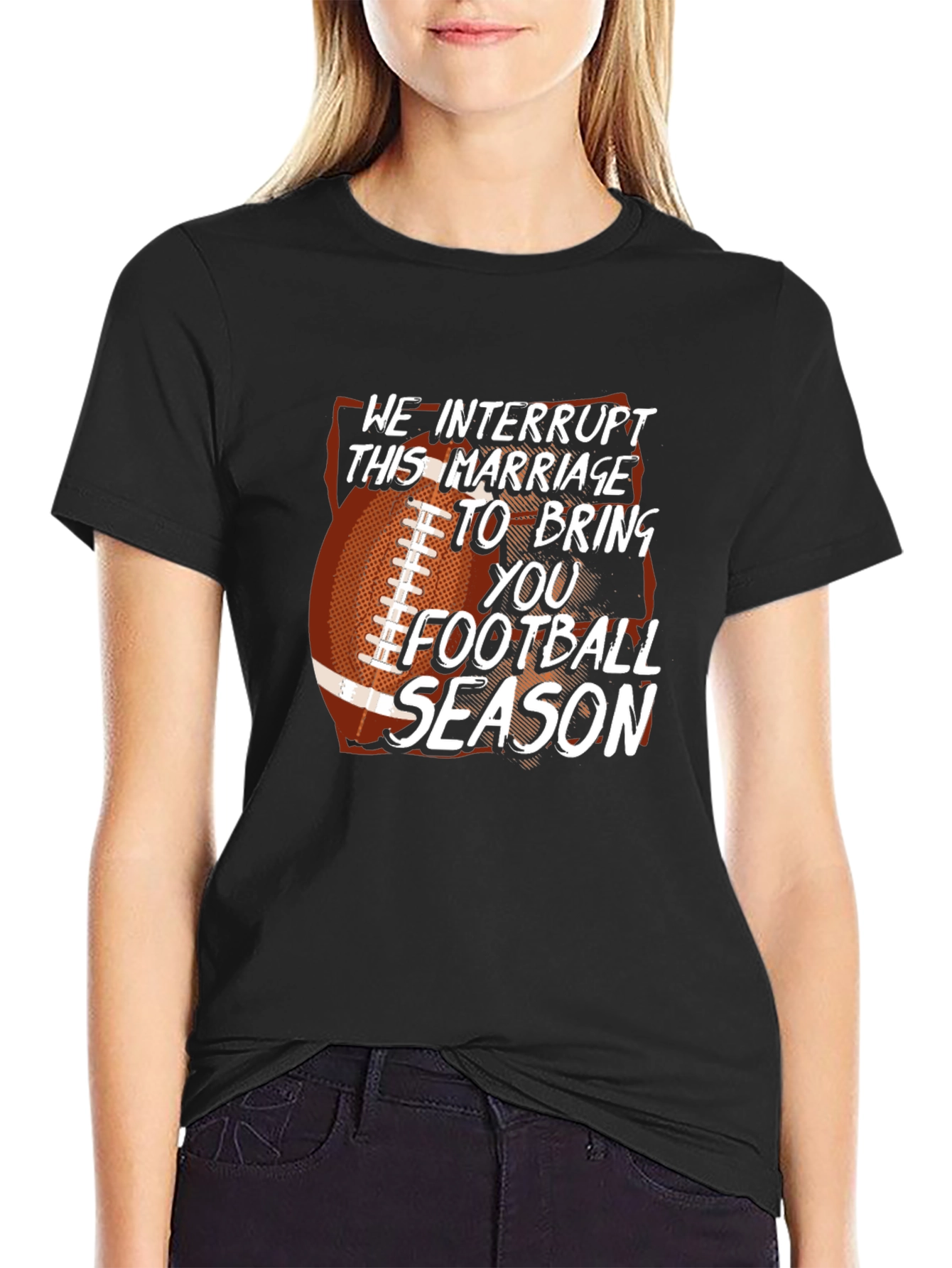 Black Funny Football Season T-Shirt Marriage Interrupted view 2