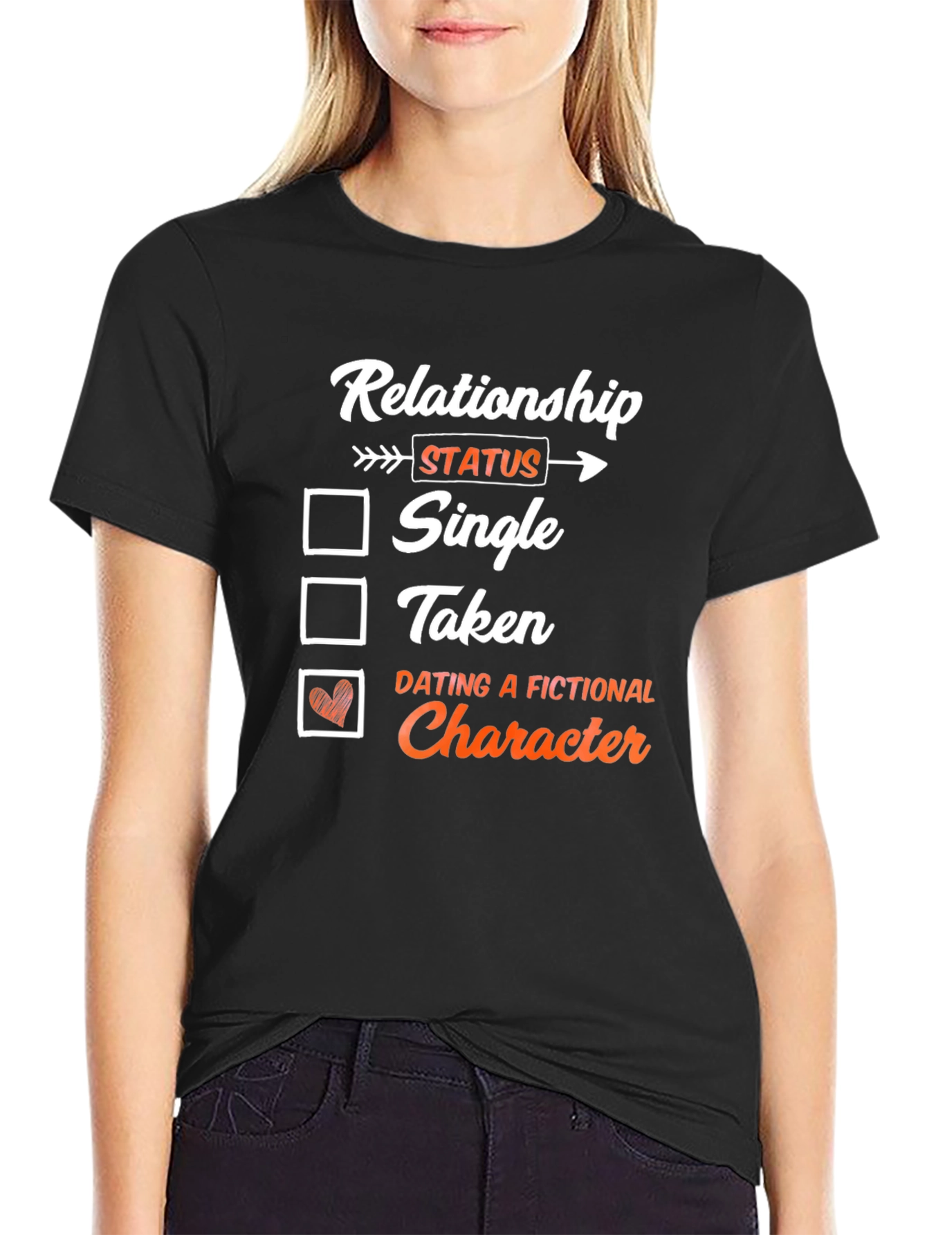Black Relationship Status T-Shirt: Dating a Fictional Character view 2