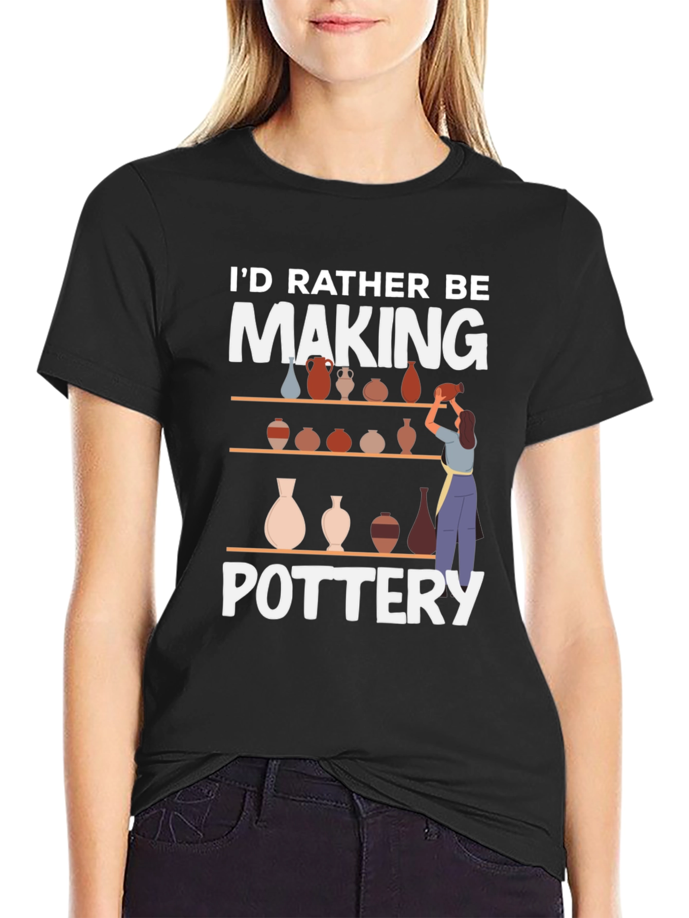 Black Pottery Lover T-Shirt - I'd Rather Be Making Pottery view 2