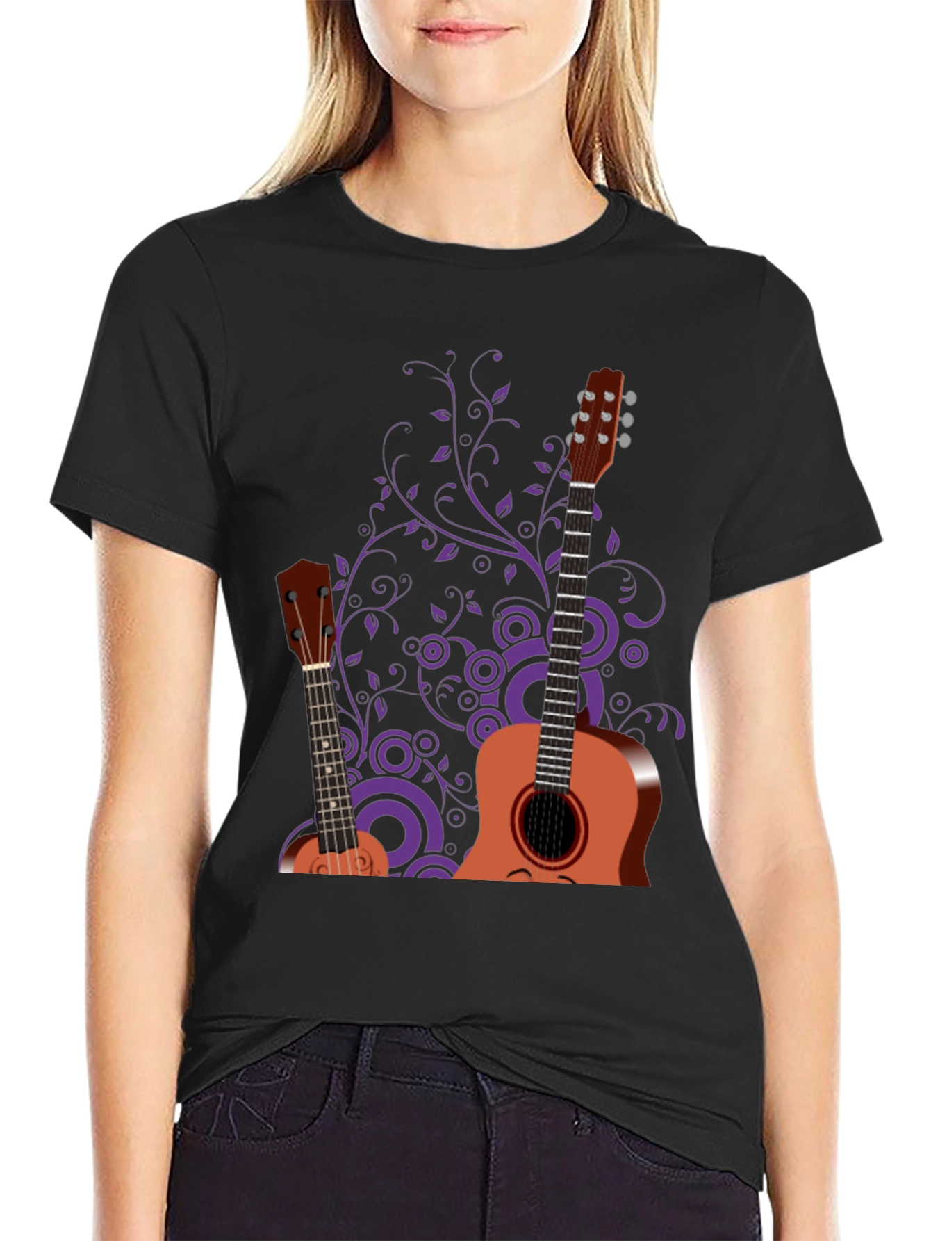 Black Stylish Guitar Graphic Black T-Shirt - Music Lover Tee view 2