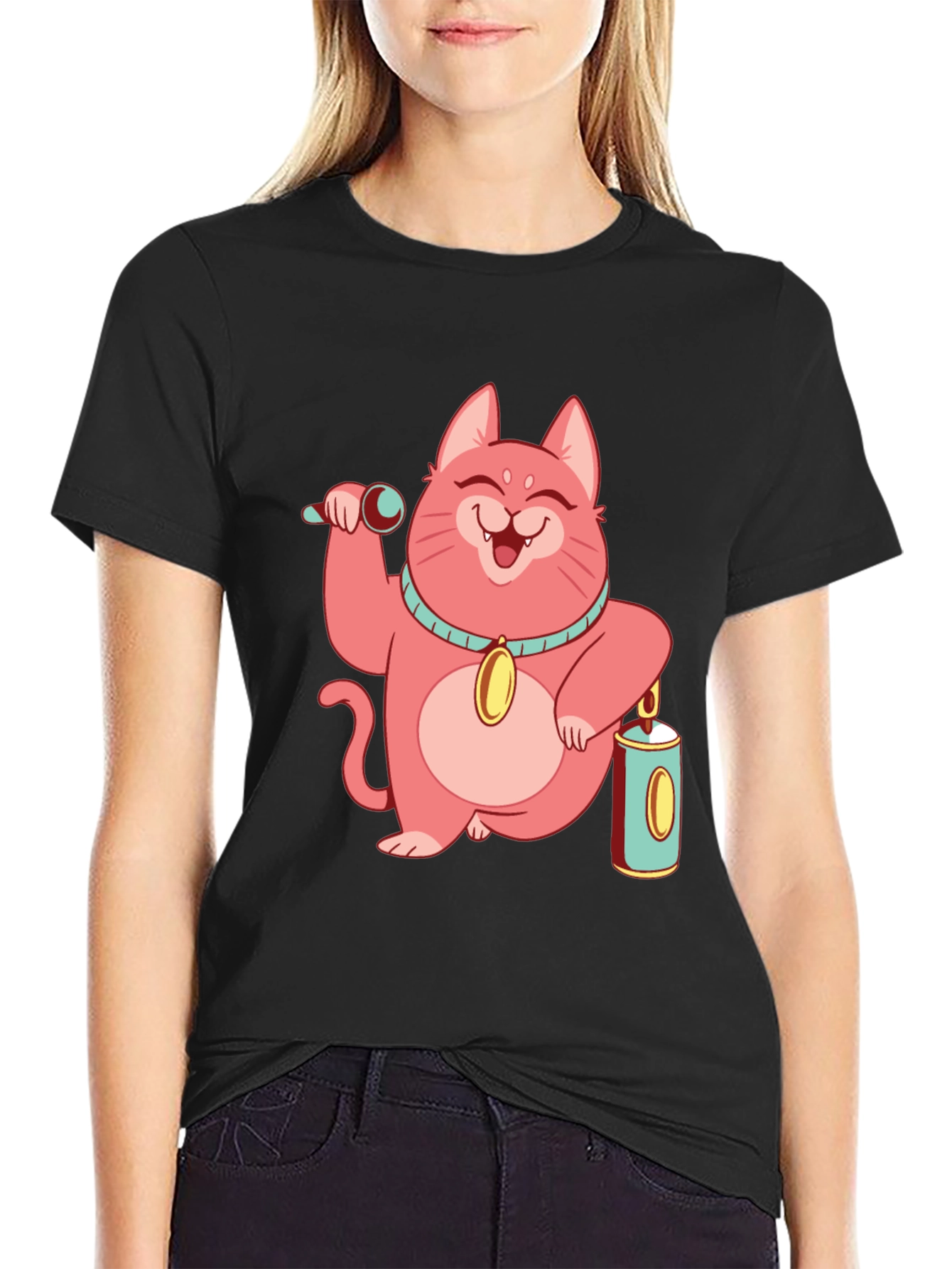 Black Pink Lucky Cat T-Shirt view 2