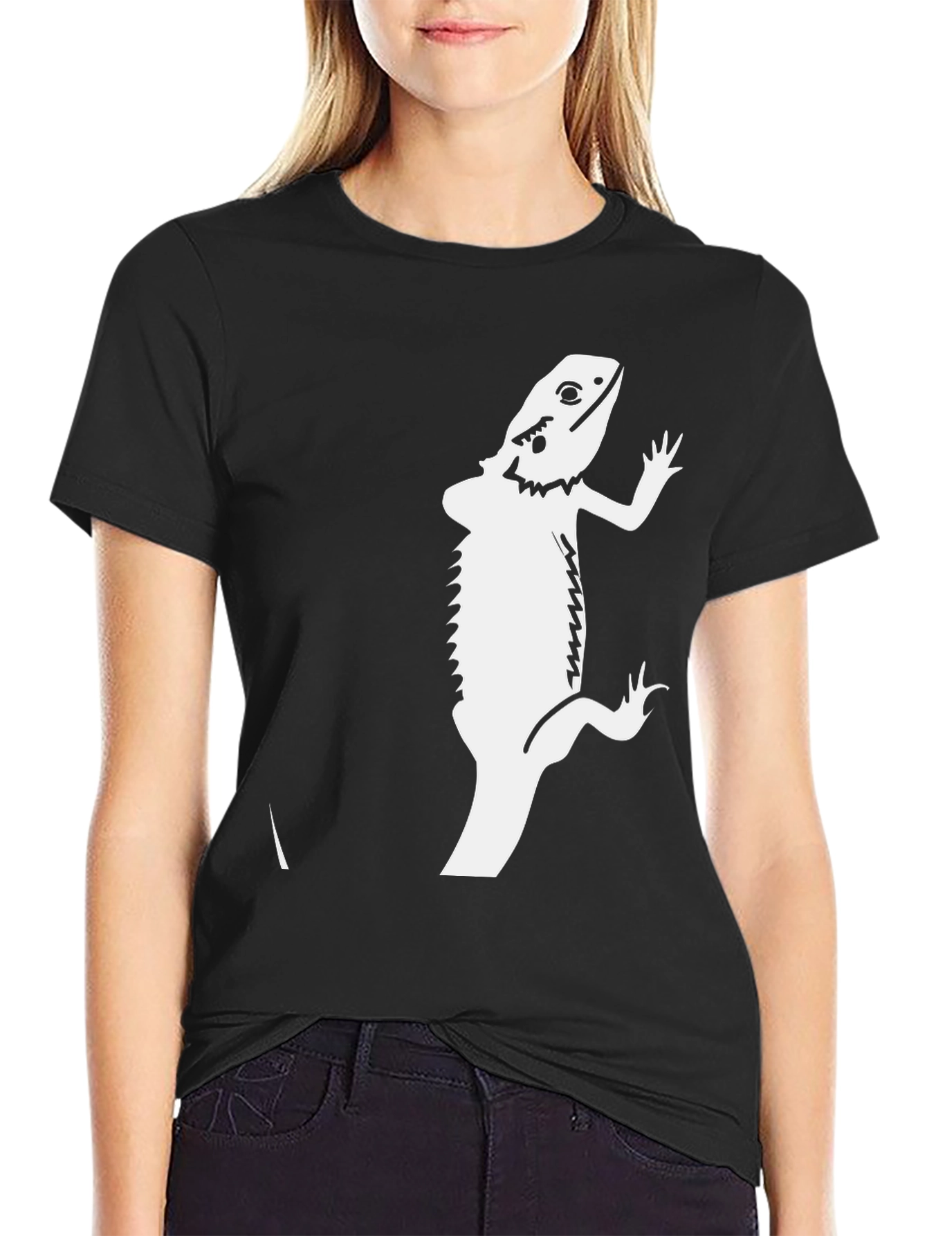 Black Bearded Dragon Graphic Tee - Black Cotton T-Shirt view 2