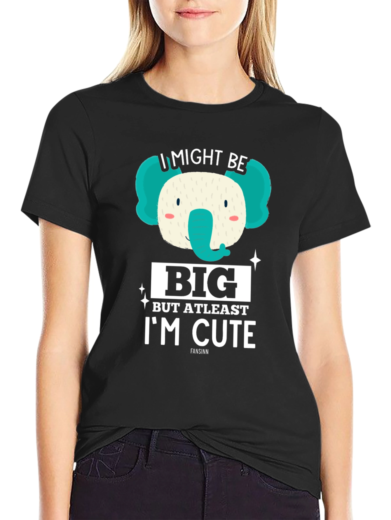 Black I Might Be Big But At Least I'm Cute Elephant T-Shirt view 2