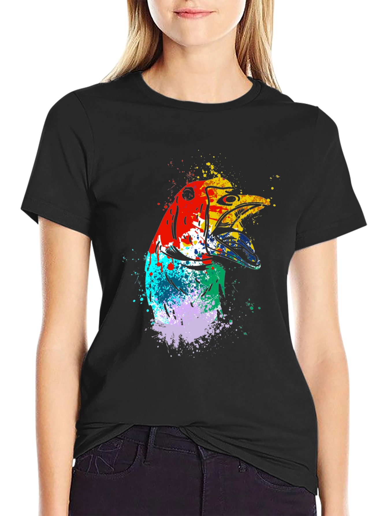Black Abstract Bird Graphic Tee - Men's Black T-Shirt view 2