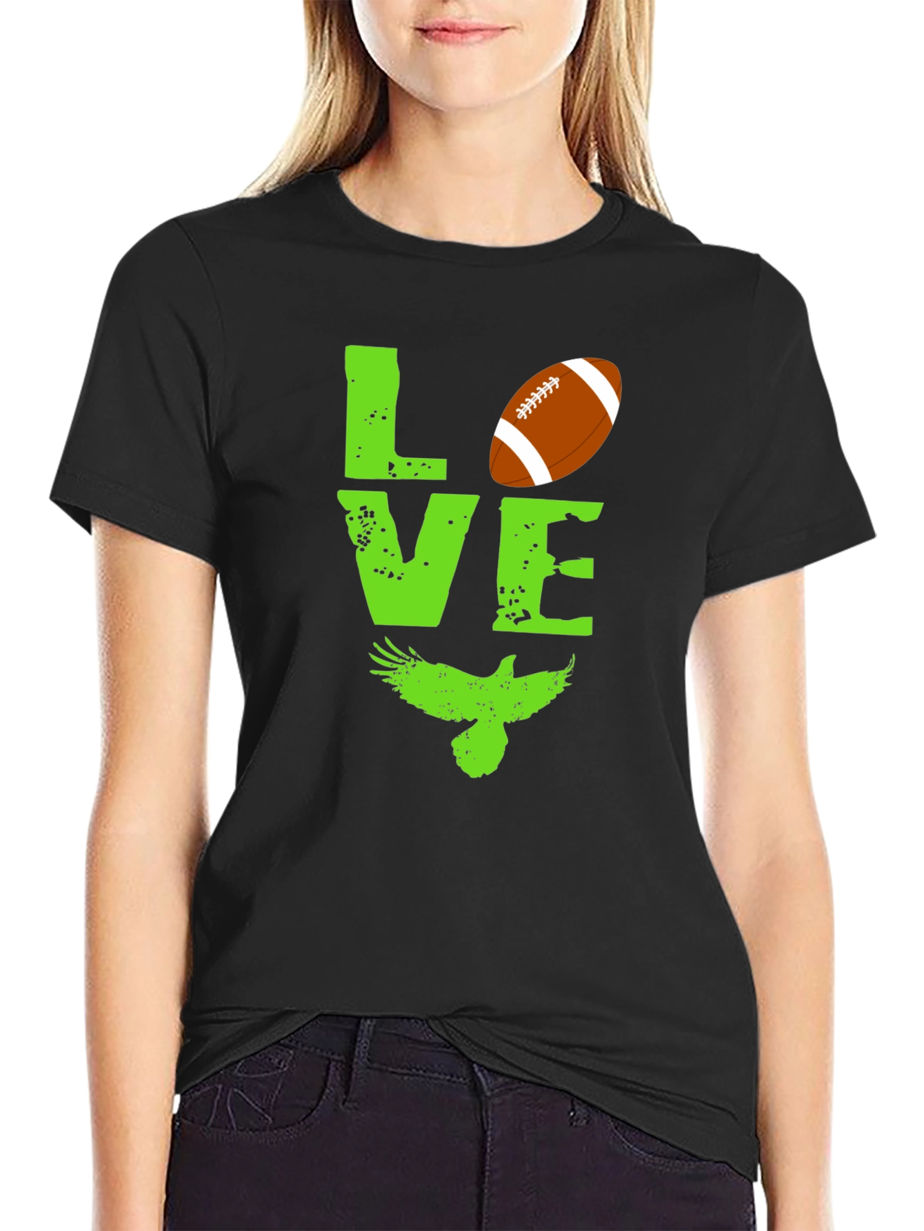 Black Love Football and Eagles Graphic T-Shirt view 2