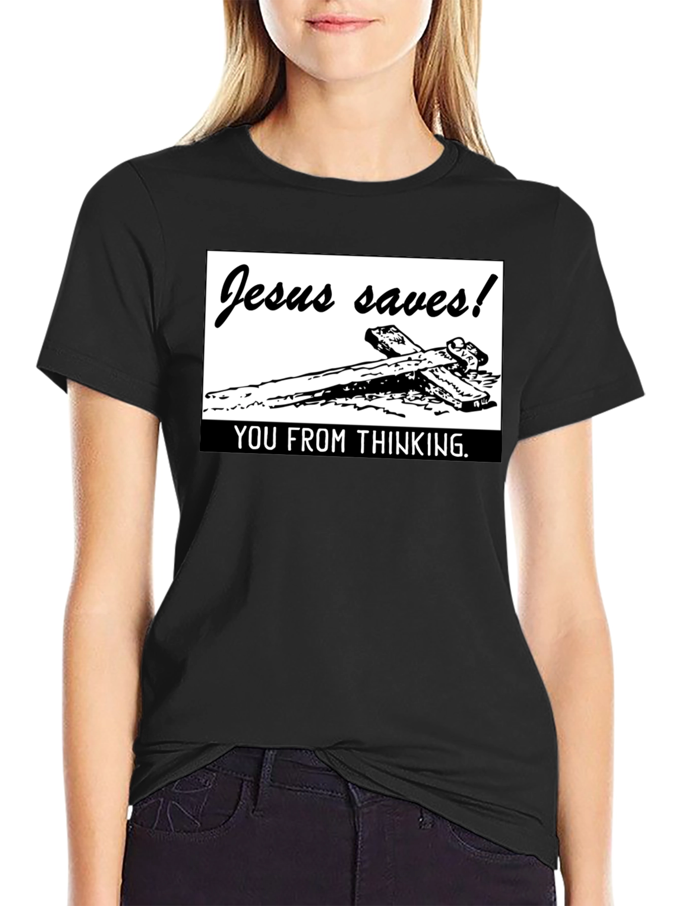 Black Jesus Saves! Graphic T-Shirt - Black view 2