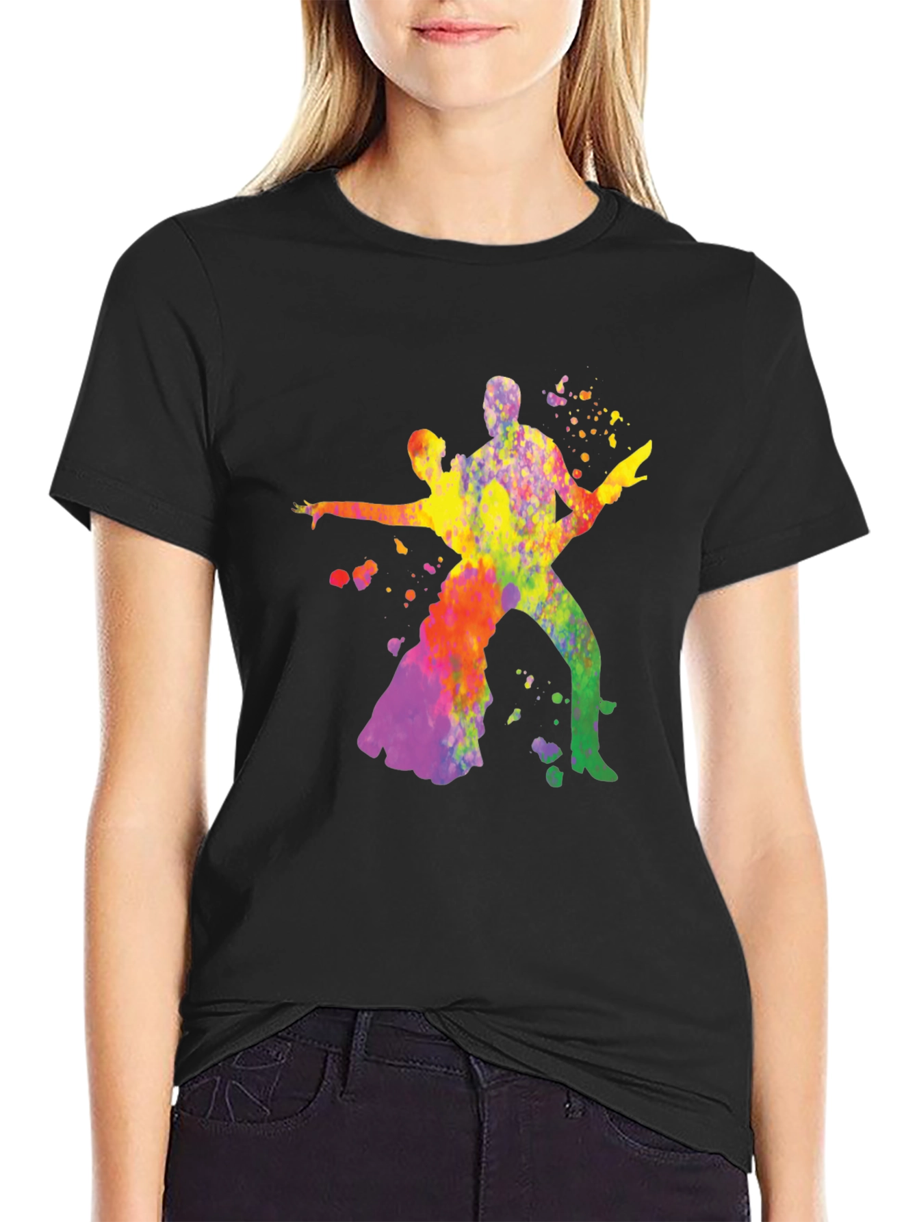 Black Vibrant Watercolor Dance Silhouette Tee view 2