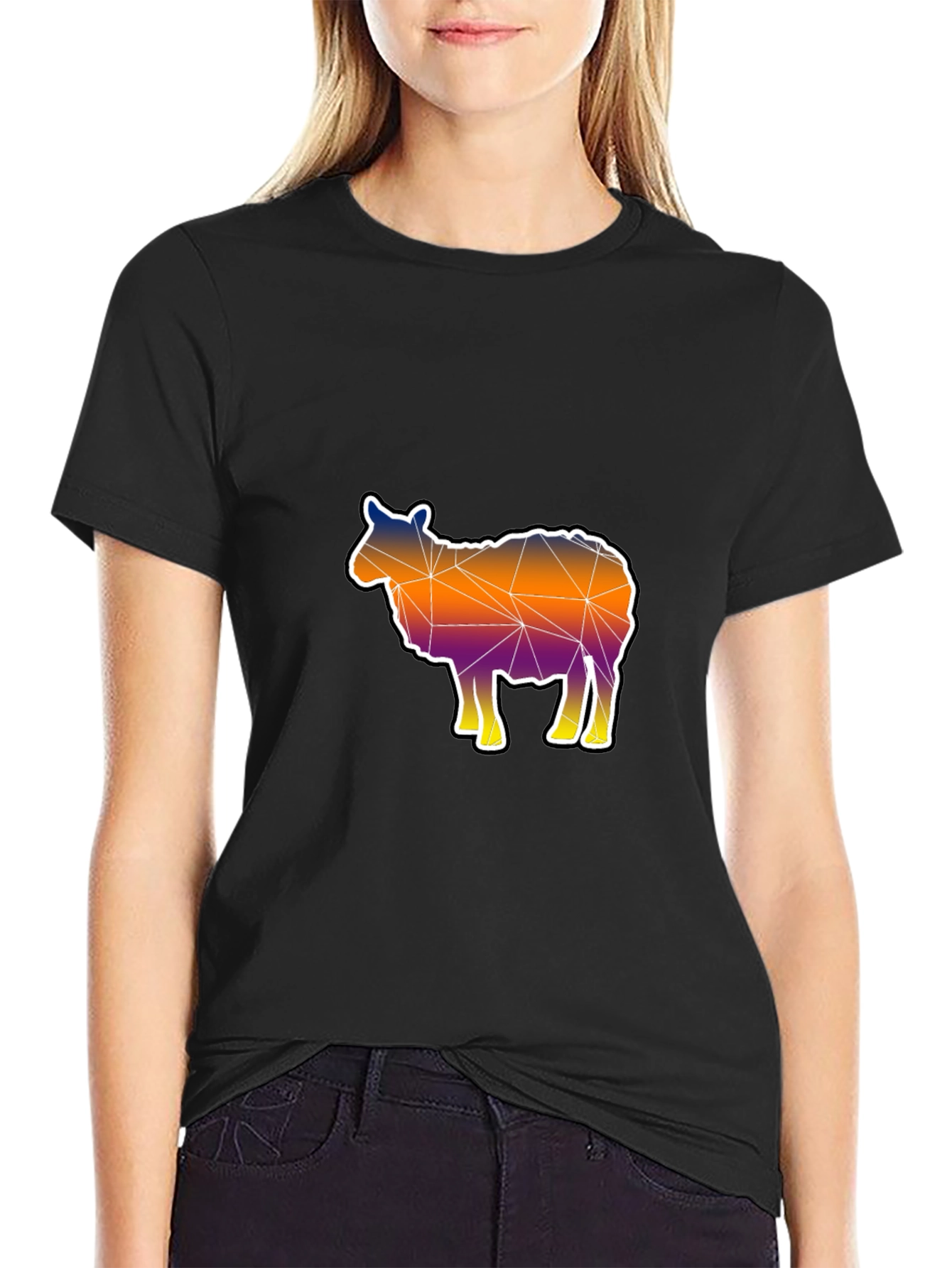 Black Geometric Sheep Graphic Tee - Modern Art Shirt view 2