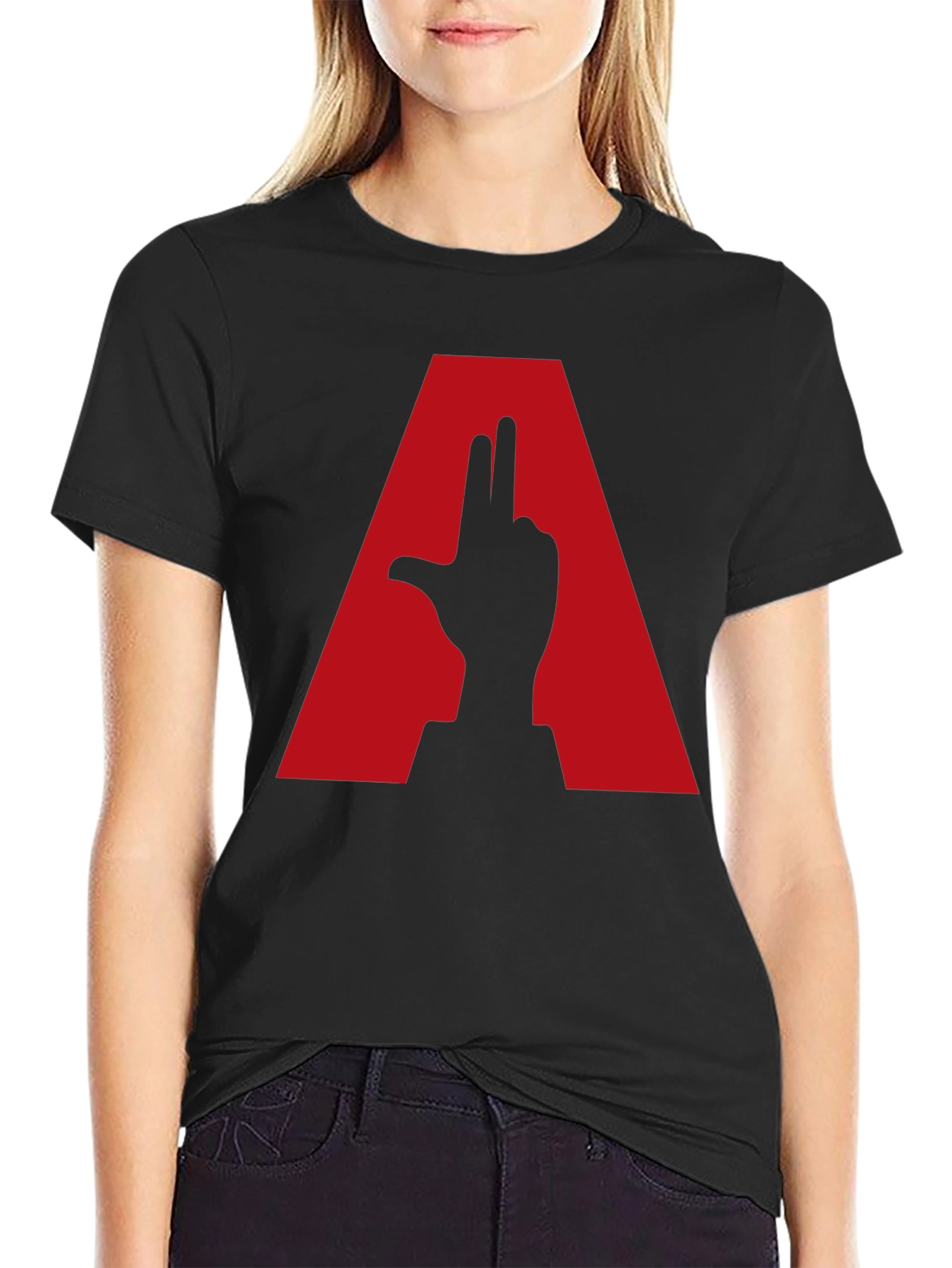 Black Novelty Graphic Tee - Letter A & Hand Design view 2