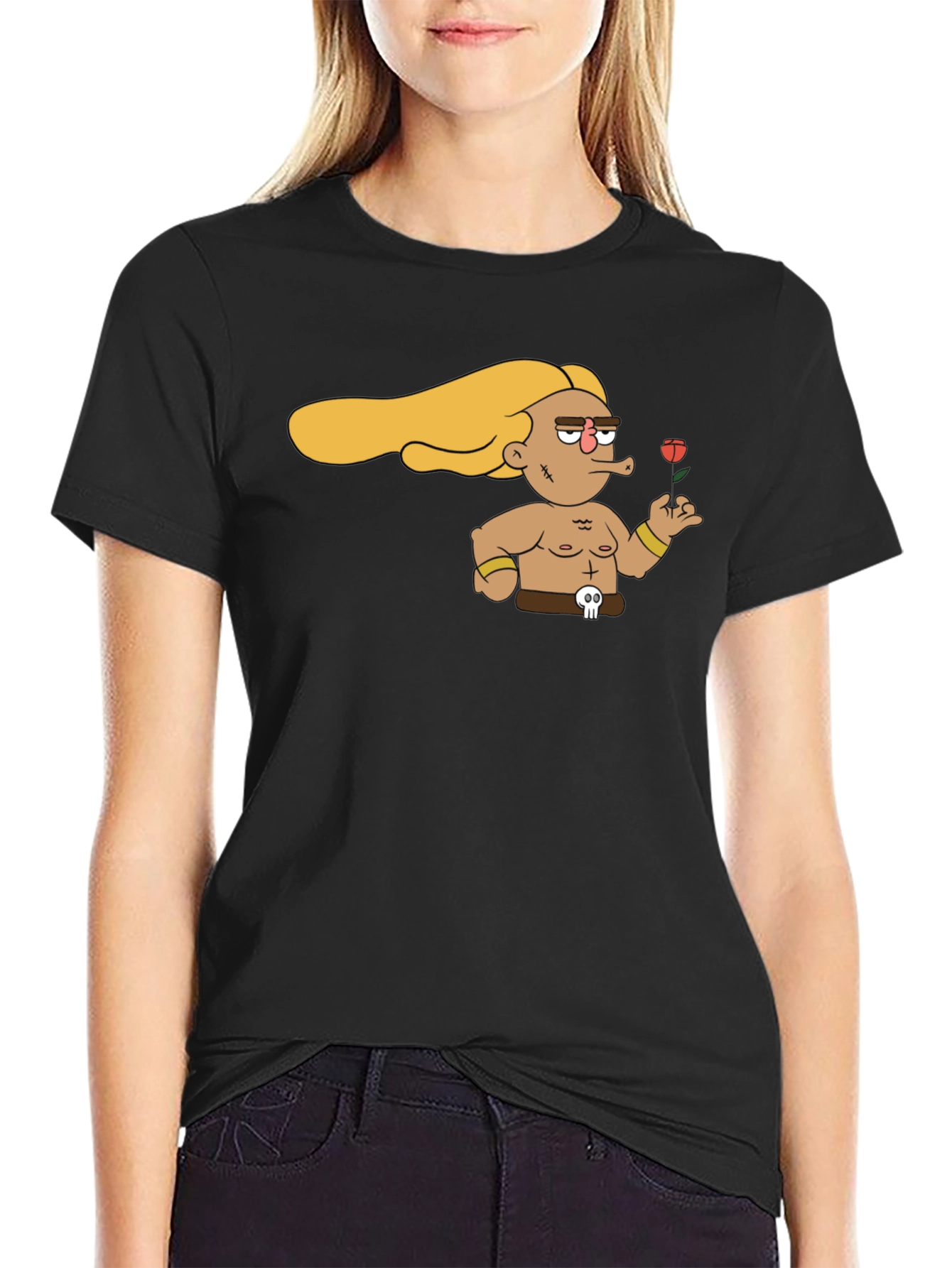 Black Cartoon Warrior T-Shirt - Unique Graphic Tee view 2